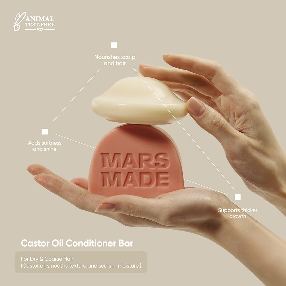 MARS MADE Castor Oil Conditioner Bar – Nourishing, Zero-Waste Hair Care (3.5 oz)