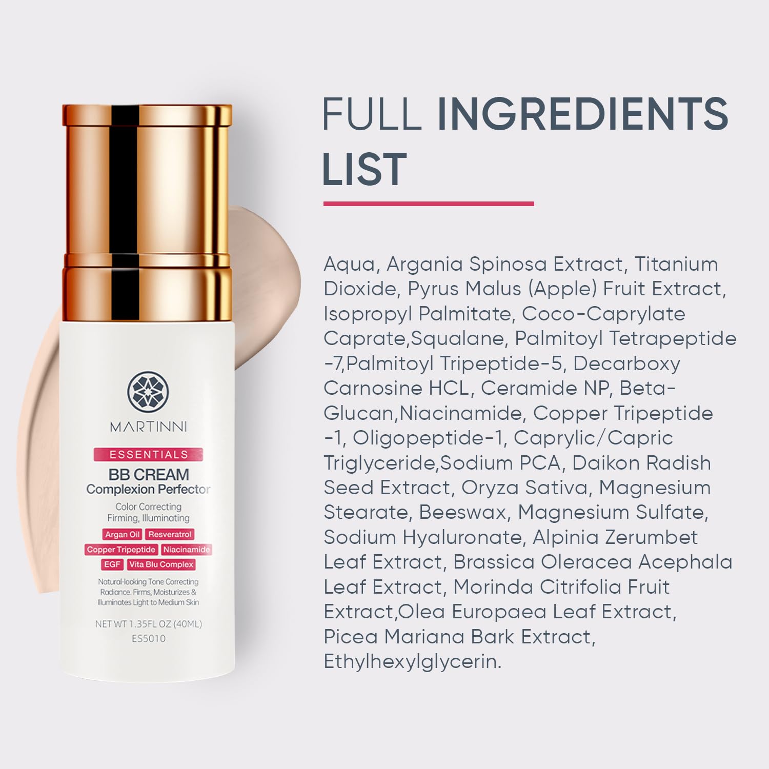 Martinni BB Cream Complexion Perfector – Lightweight Anti-Aging Tinted Moisturizer (1.35 fl oz)