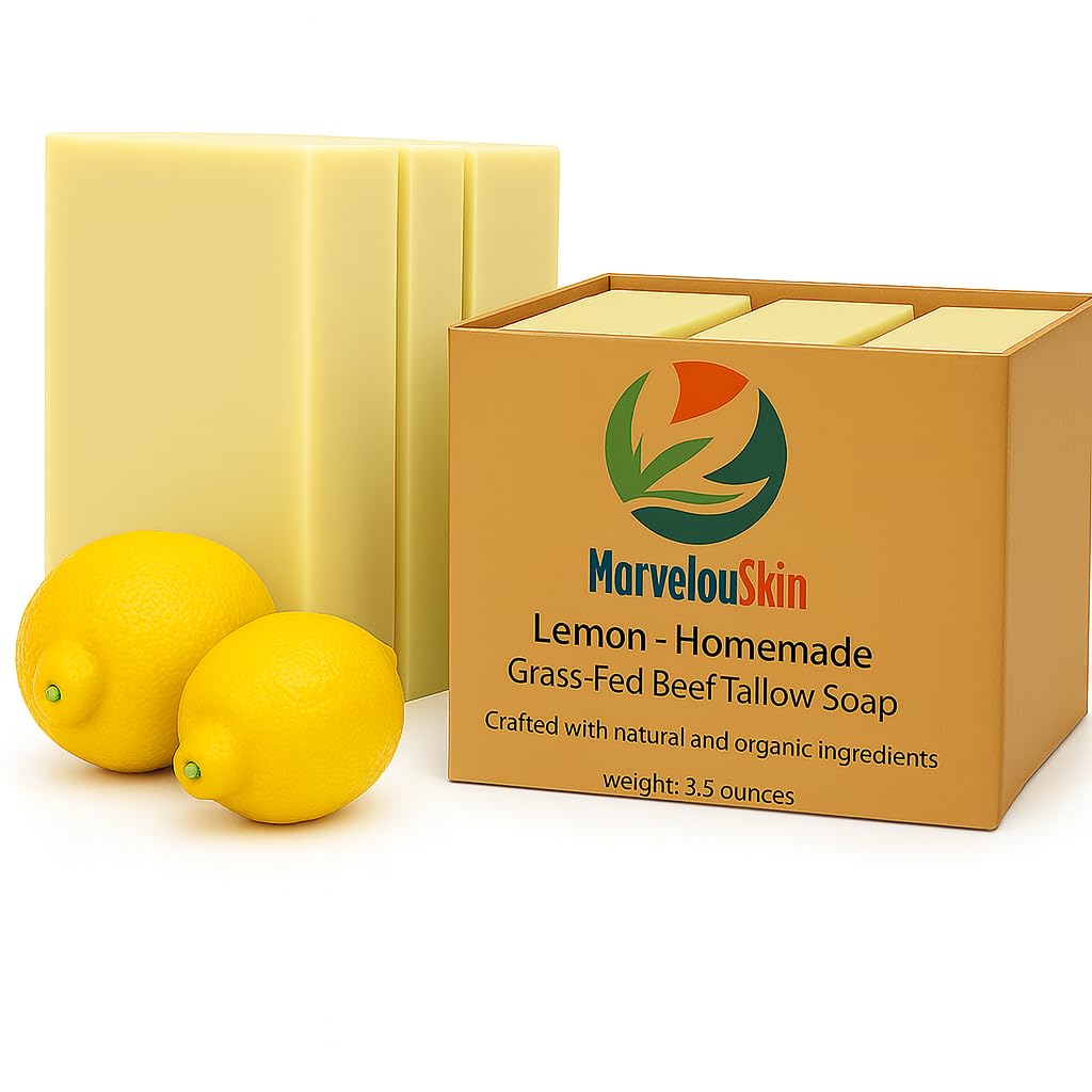 Marvelouskin Lemon Tallow Soap – Grass-Fed Handmade Citrus Bar (3 Pack)