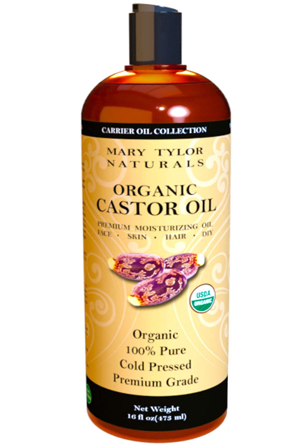 Mary Tylor Naturals Organic Castor Oil 16 oz – USDA Certified Organic, Cold Pressed, Hexane Free