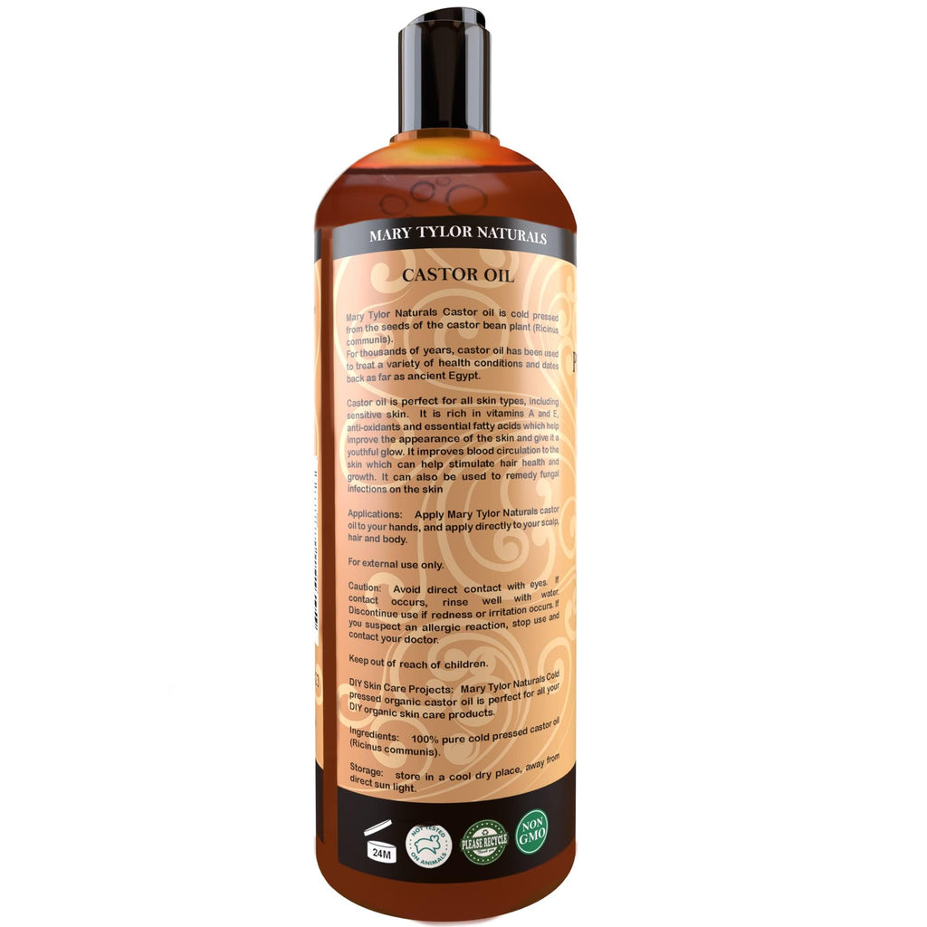 Mary Tylor Naturals Organic Castor Oil 16 oz – USDA Certified Organic, Cold Pressed, Hexane Free