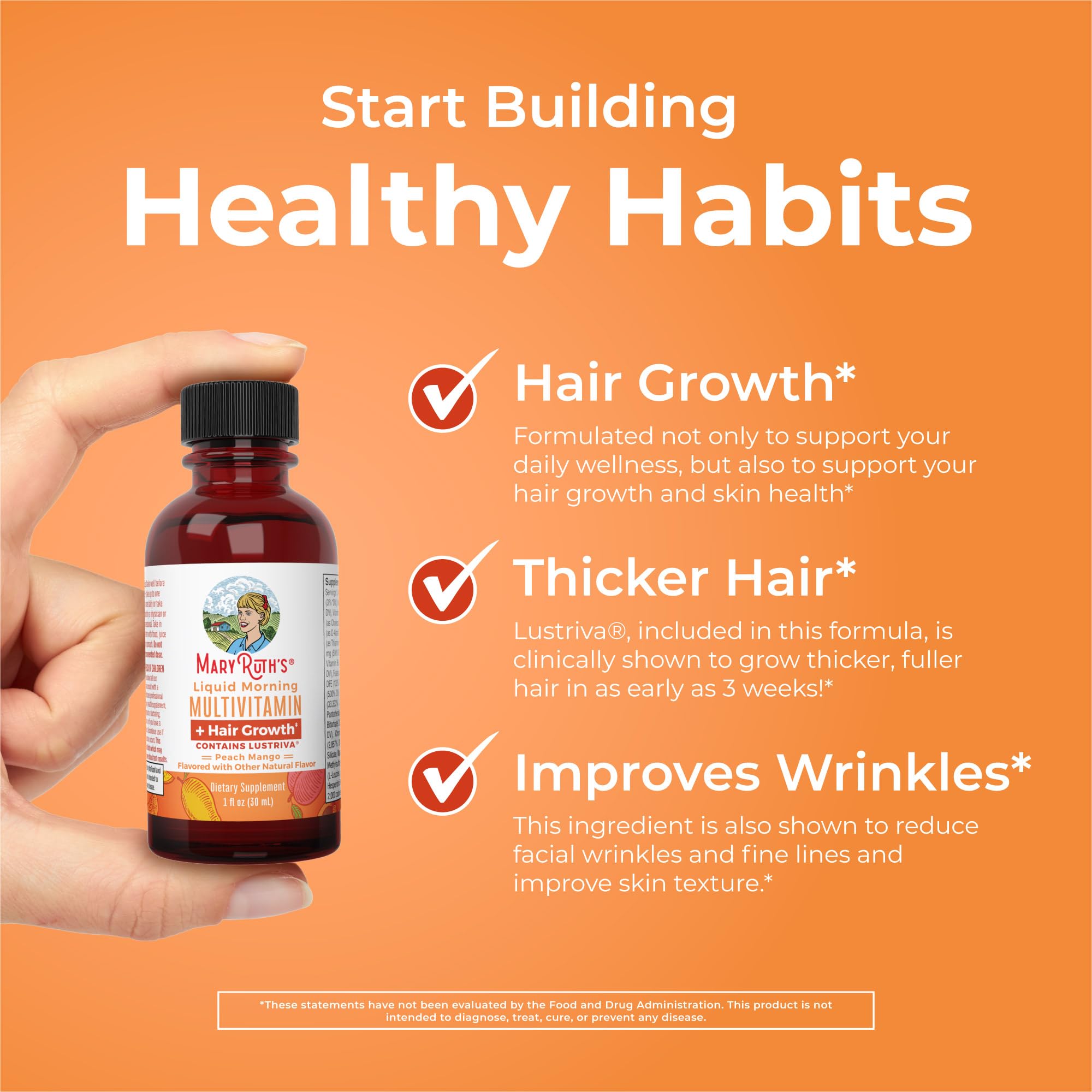 MaryRuth Organics Liquid Multivitamin + Hair Growth Travel Pack – Lustriva, Biotin 10000 mcg, 8 x 1 oz