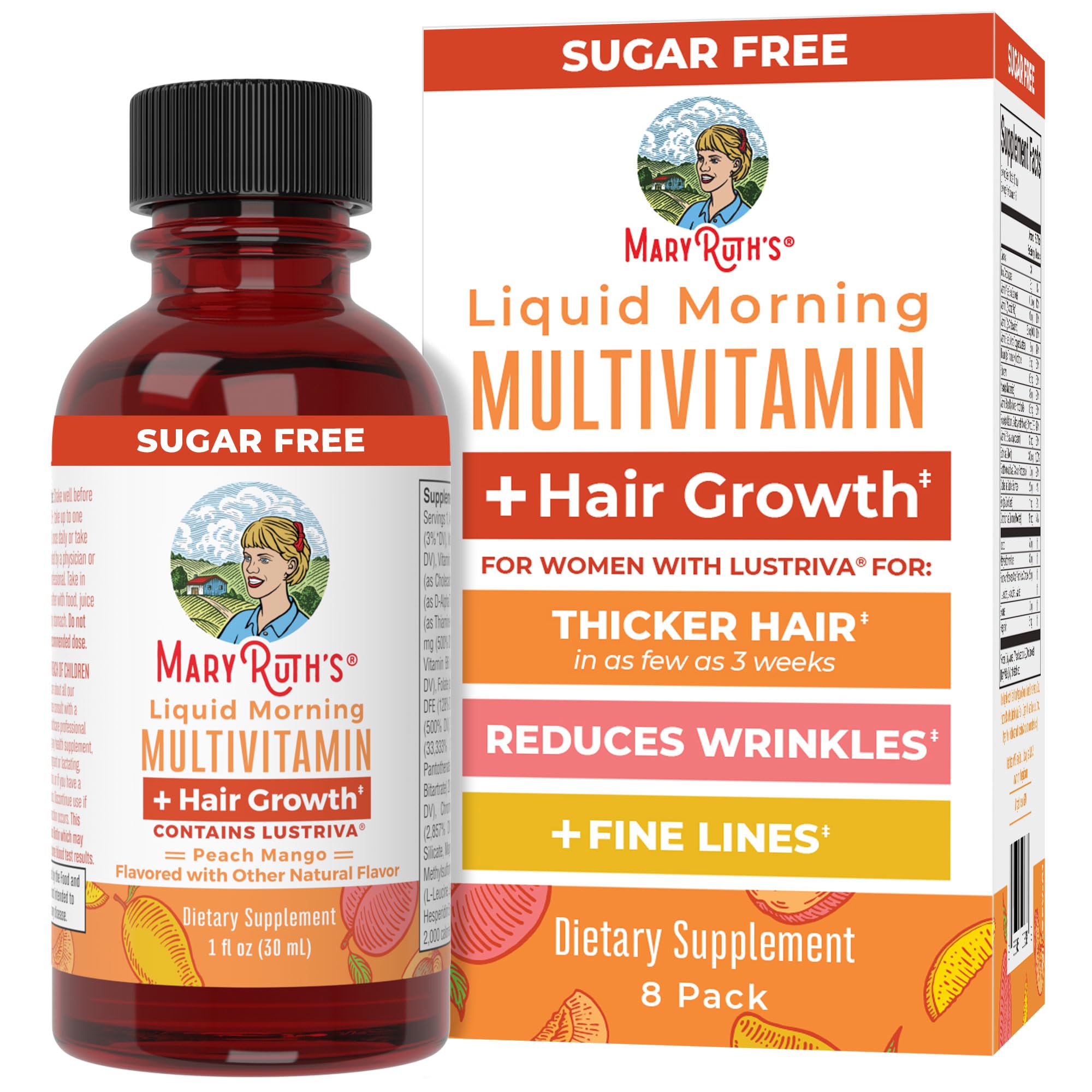MaryRuth Organics Liquid Multivitamin + Hair Growth Travel Pack – Lustriva, Biotin 10000 mcg, 8 x 1 oz