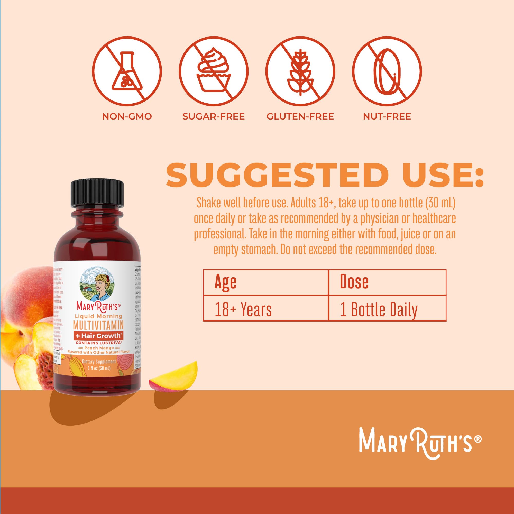 MaryRuth Organics Liquid Multivitamin + Hair Growth Travel Pack – Lustriva, Biotin 10000 mcg, 8 x 1 oz