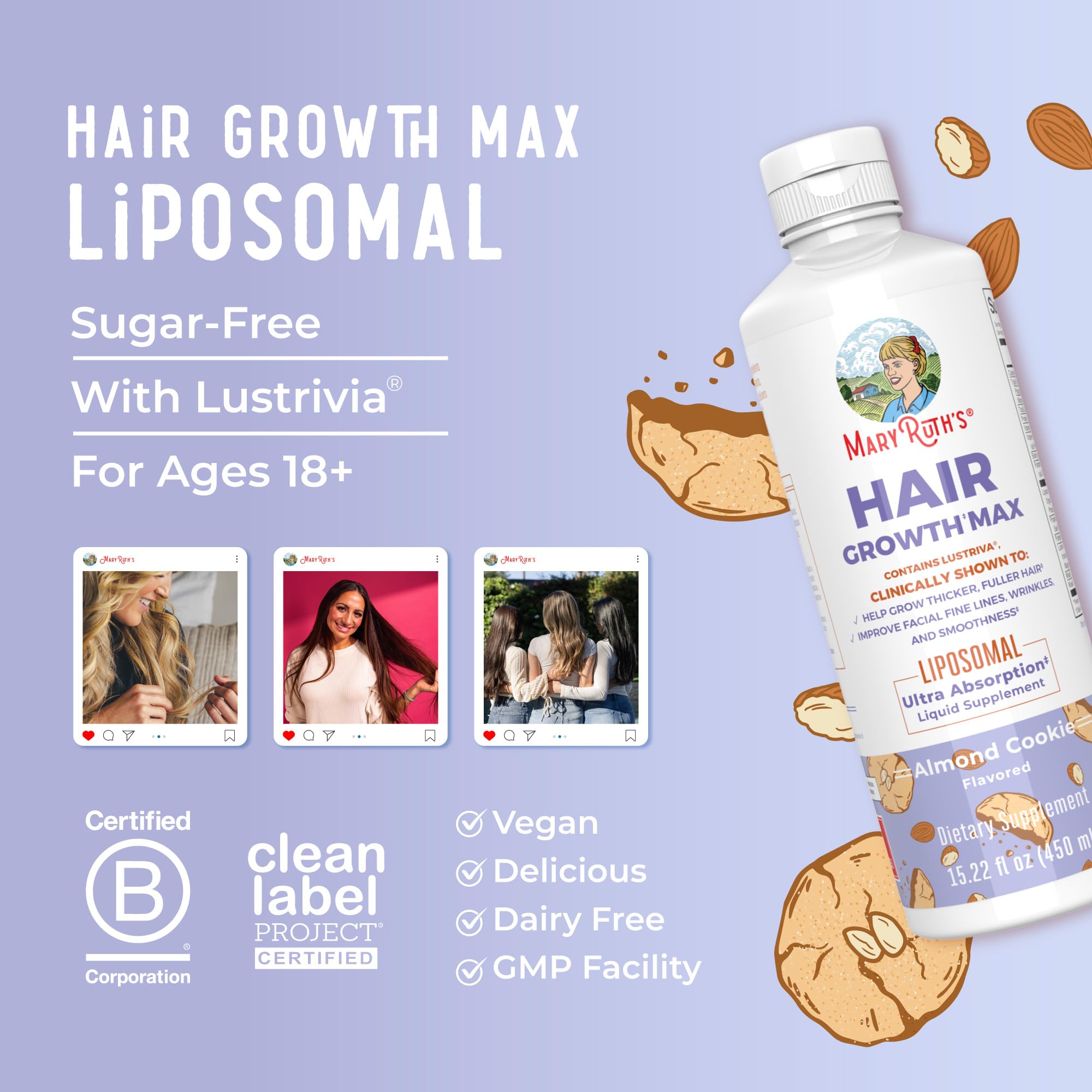 MaryRuth's Hair Growth MAX Liposomal | Lustriva®, Biotin 10000mcg, Pumpkin Seed Oil