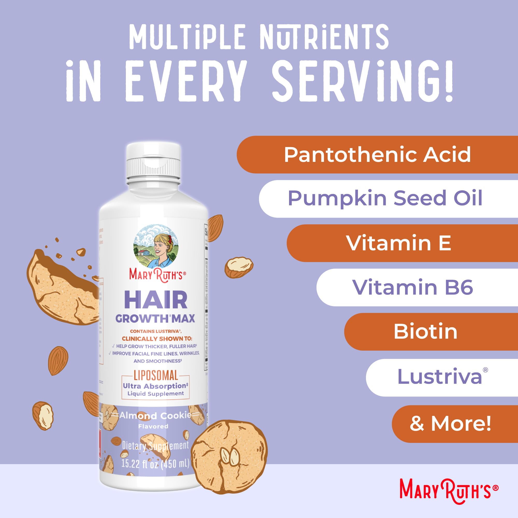 MaryRuth's Hair Growth MAX Liposomal | Lustriva®, Biotin 10000mcg, Pumpkin Seed Oil