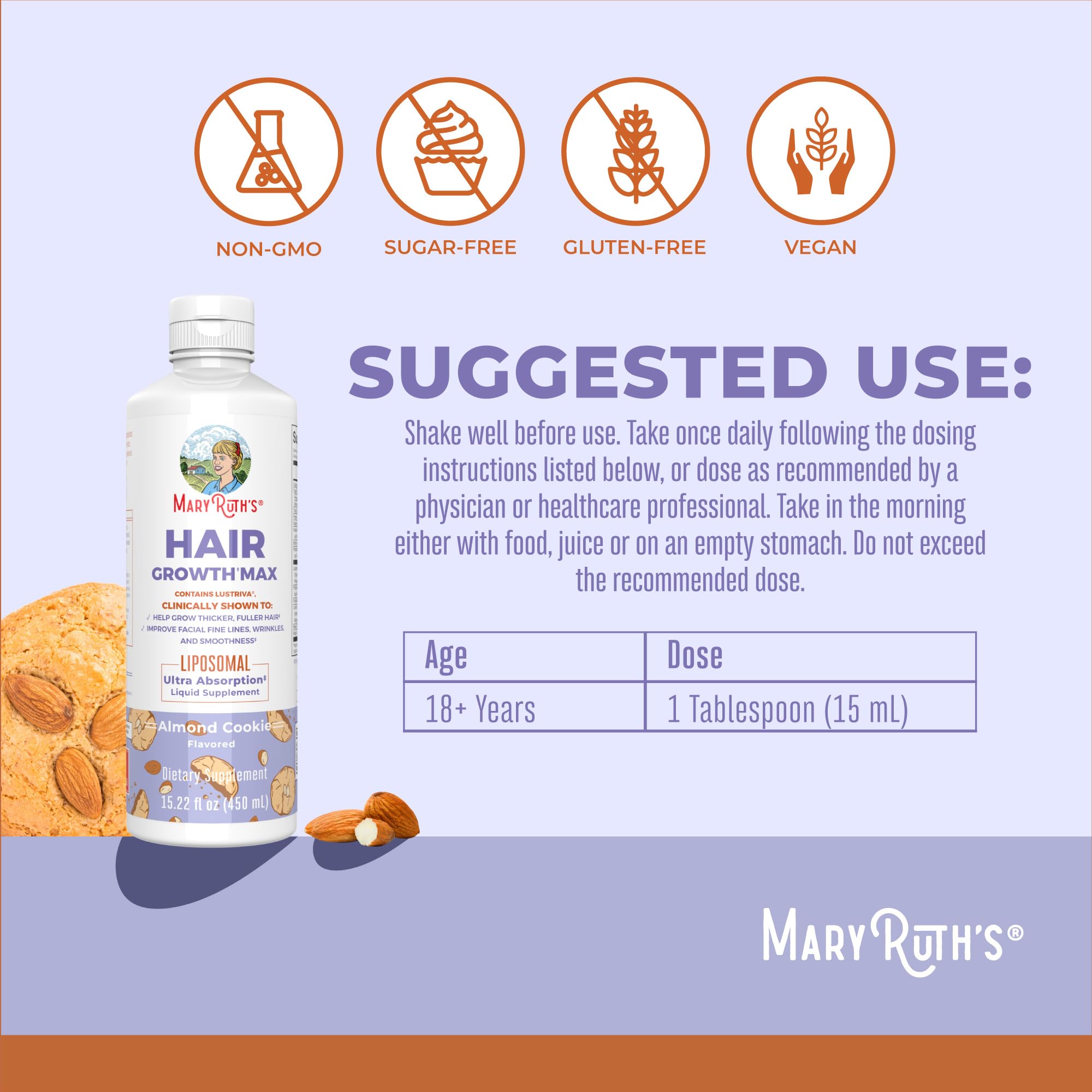 MaryRuth's Hair Growth MAX Liposomal | Lustriva®, Biotin 10000mcg, Pumpkin Seed Oil