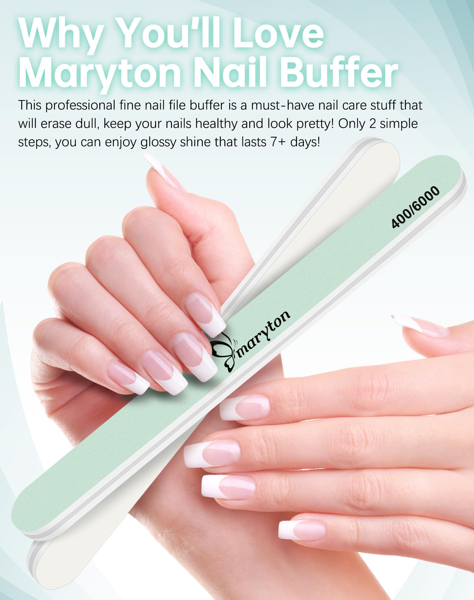 Maryton Nail Buffer and Shine Kit – 10pc Buffers (400/6000 Grit) for Natural Nails