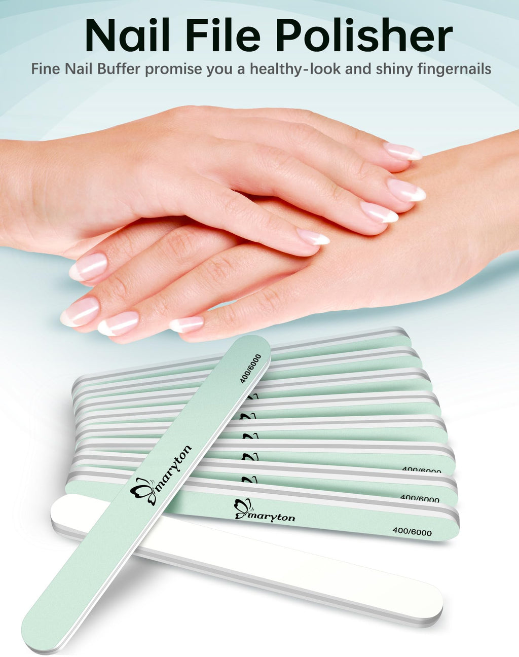 Maryton Nail Buffer and Shine Kit – 10pc Buffers (400/6000 Grit) for Natural Nails
