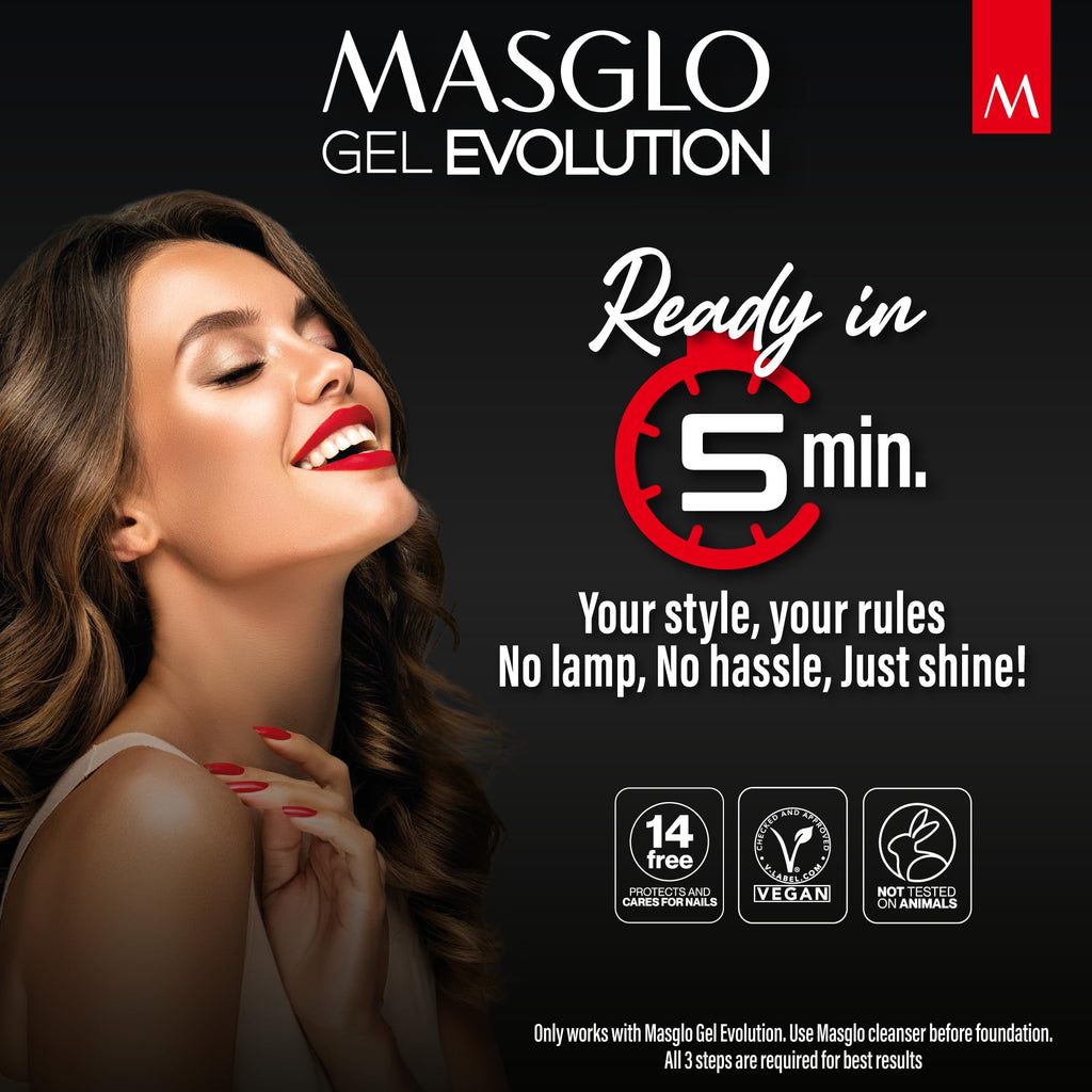 MASGLO Gel Evolution – Set of 3 Nail Polishes (No Lamp Needed) | Fast-Drying, 12-Day Wear, 14-Free, Vegan