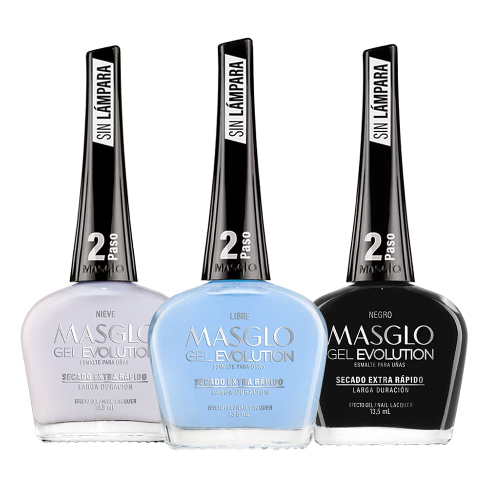 MASGLO Gel Evolution – Set of 3 Nail Polishes (No Lamp Needed) | Fast-Dry, 12-Day Wear, 13-Free