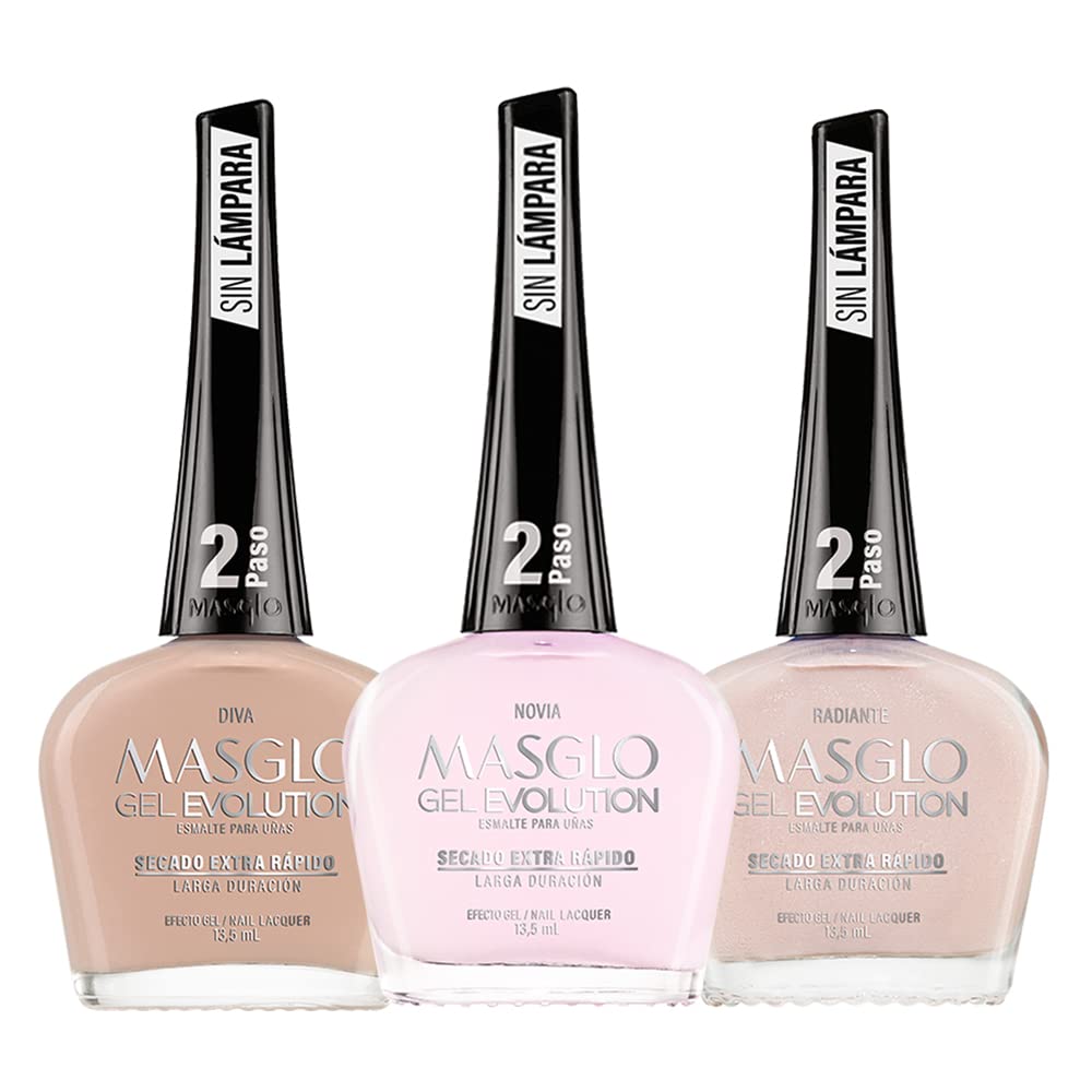 MASGLO Gel Evolution Set of 3 Nail Polishes – Fast-Drying, 12-Day Wear, 14-Free Vegan