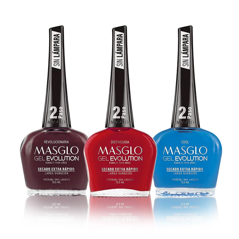 MASGLO Gel Evolution – Set of 3 Nail Polishes (No Lamp Needed) | Fast-Drying, 12-Day Wear, 14-Free, Vegan