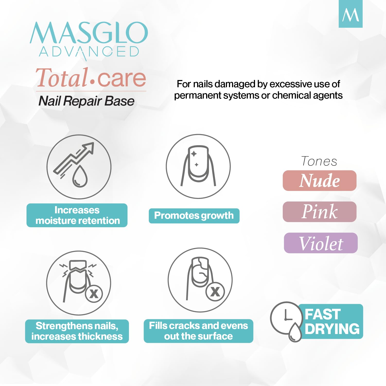 MASGLO Advanced Nail Recovery Base – Strengthening, Hydrating Nude 3-in-1