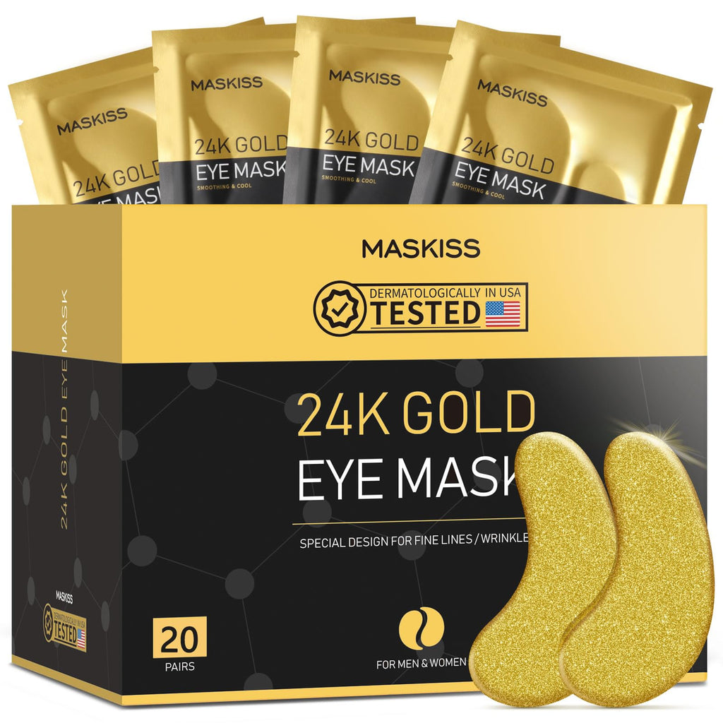 Maskiss 24k Gold Under Eye Patches – 20 Pairs | Collagen & Hyaluronic Acid for Puffy Eyes & Dark Circles