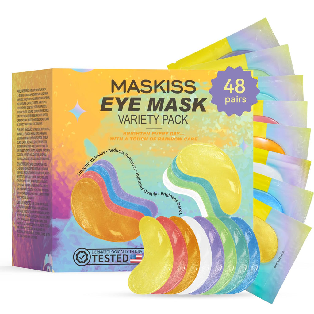 Maskiss Under Eye Patches Variety Pack (48 Pairs) – 8 Colors, 6 Pairs Each, Vegan Skincare Gift