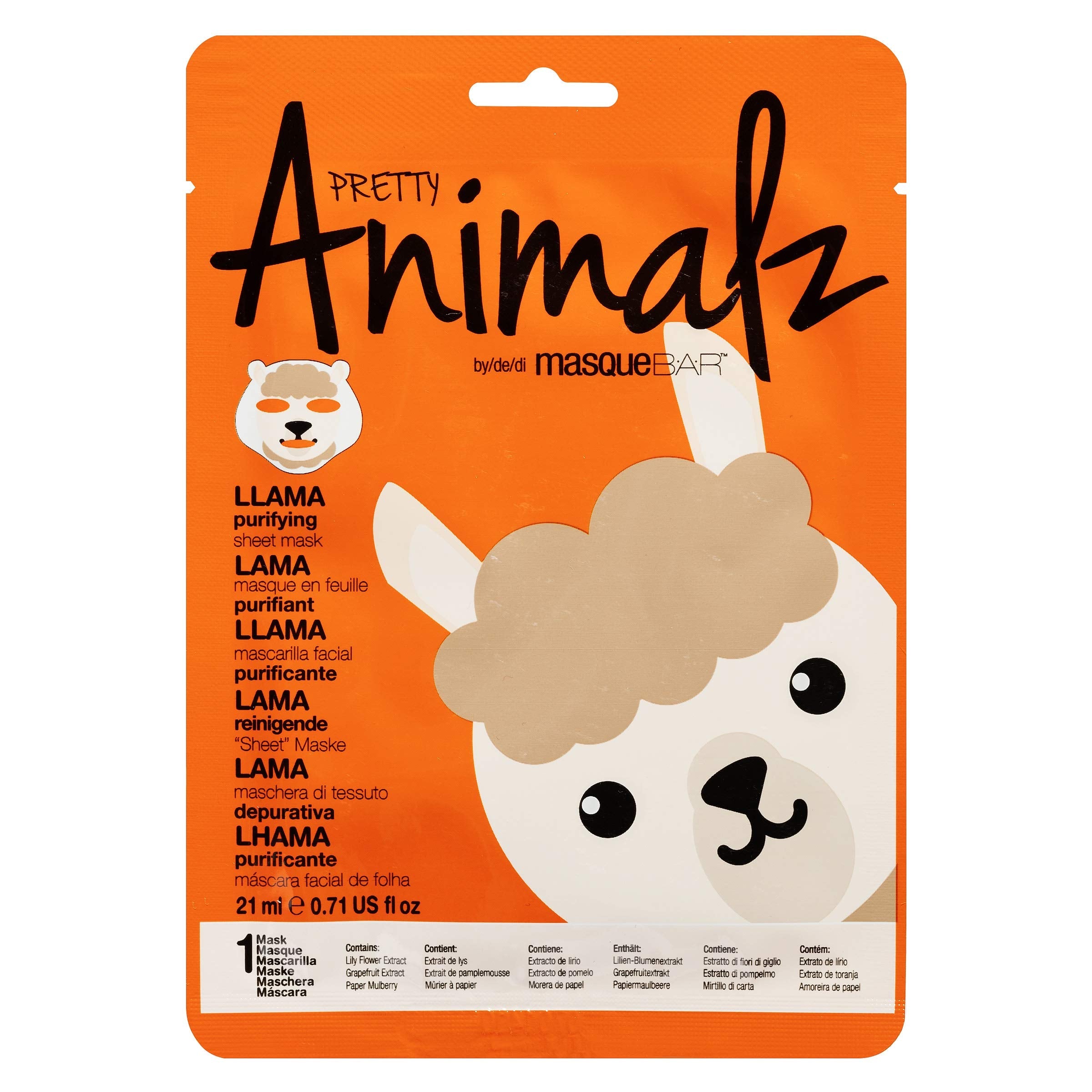 Masque BAR Pretty Animalz Llama Facial Sheet Mask - 6 Pack | Brighten, Even Skin Tone, Anti-Aging