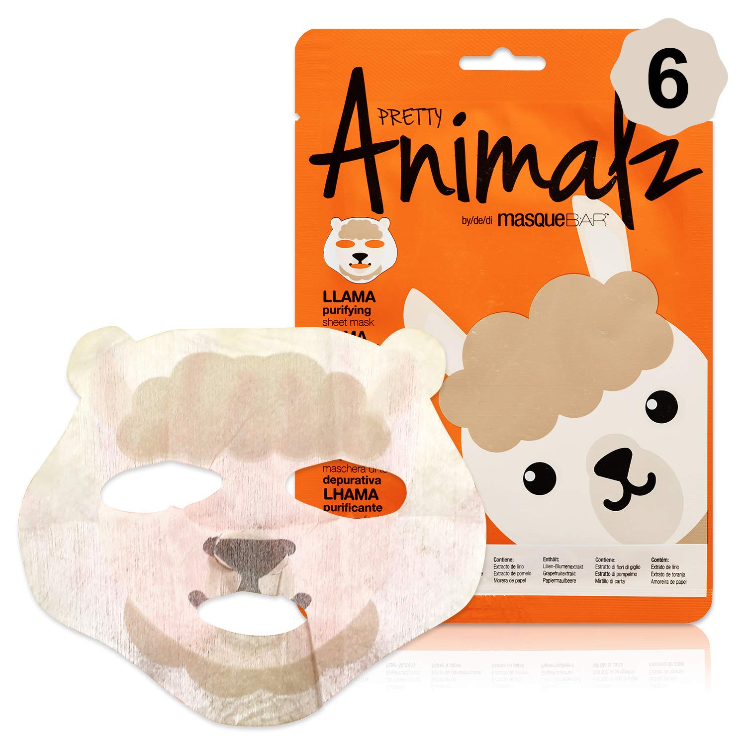 Masque BAR Pretty Animalz Llama Facial Sheet Mask - 6 Pack | Brighten, Even Skin Tone, Anti-Aging