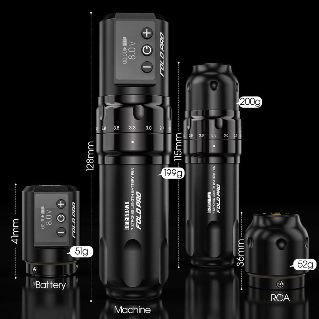 MAST TATTOO Fold Pro Wireless Rotary Pen – 7 Stroke Lengths, 2 Batteries, Mcore MY031