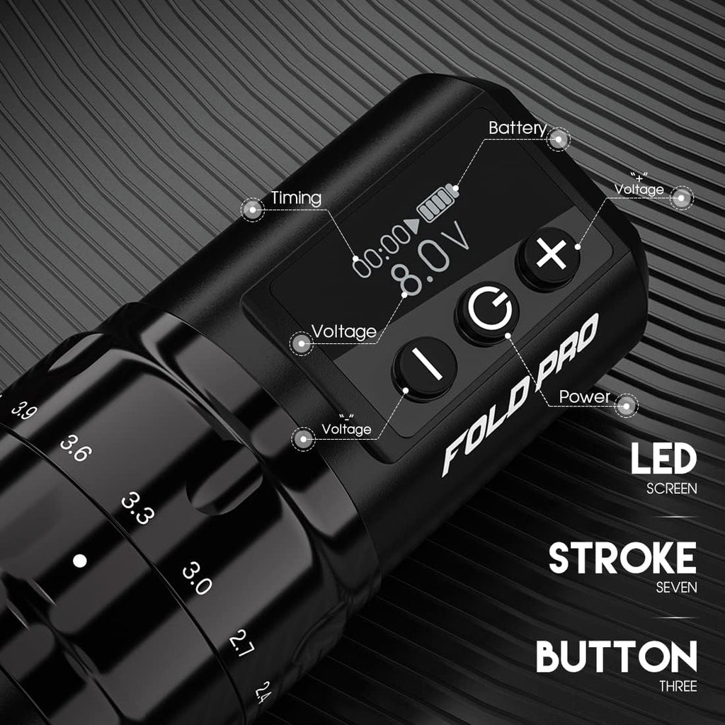 MAST TATTOO Fold Pro Wireless Rotary Pen – 7 Stroke Lengths, 2 Batteries, Mcore MY031
