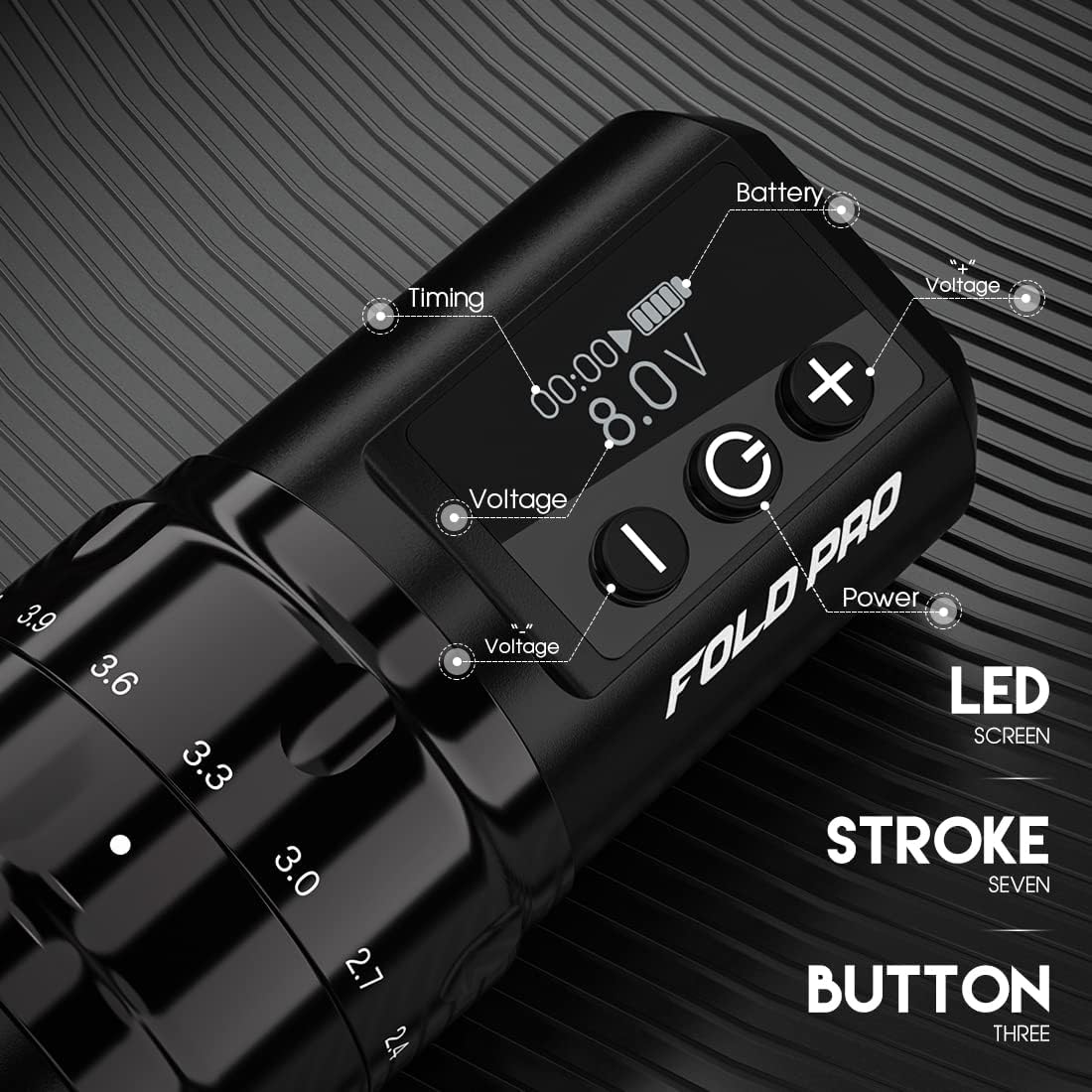 MAST TATTOO Fold Pro Wireless Rotary Pen – 7 Stroke Lengths, 2 Batteries, Mcore MY031