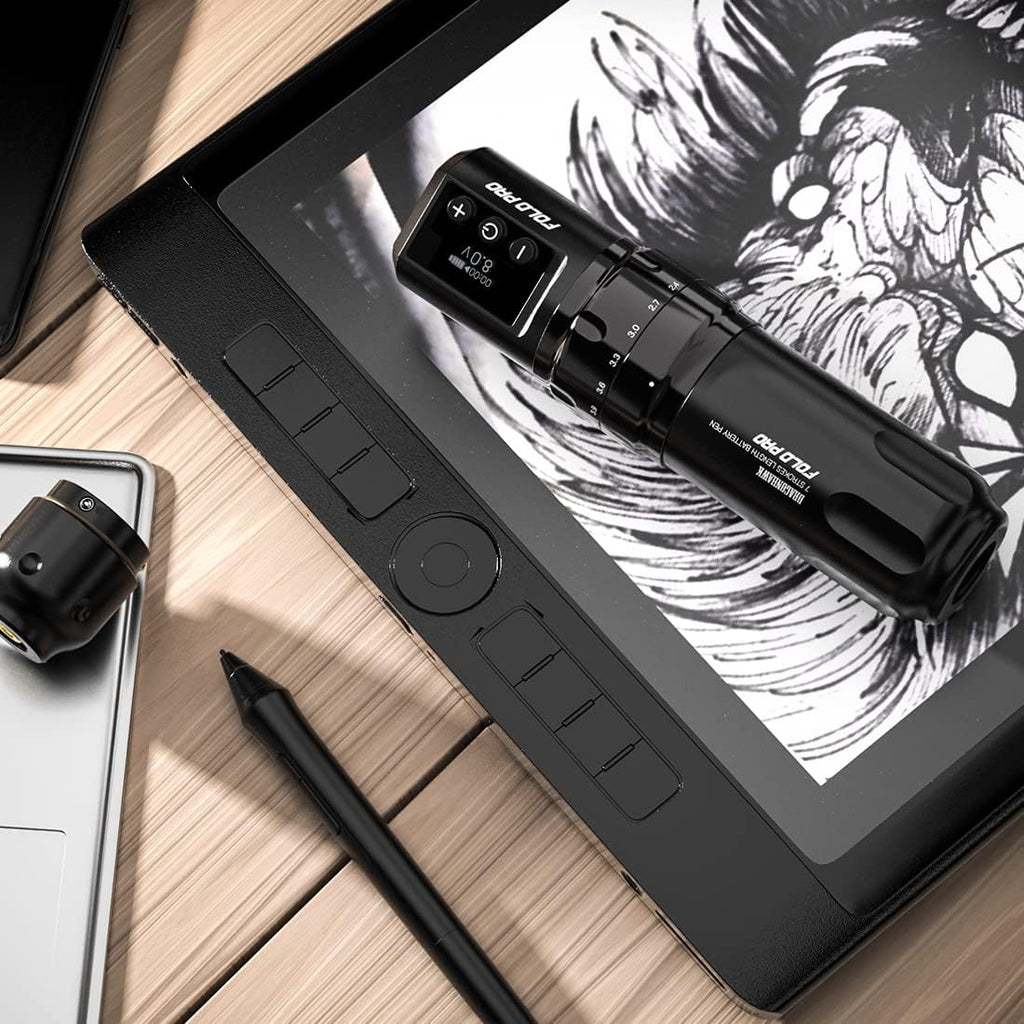 MAST TATTOO Fold Pro Wireless Rotary Pen – 7 Stroke Lengths, 2 Batteries, Mcore MY031