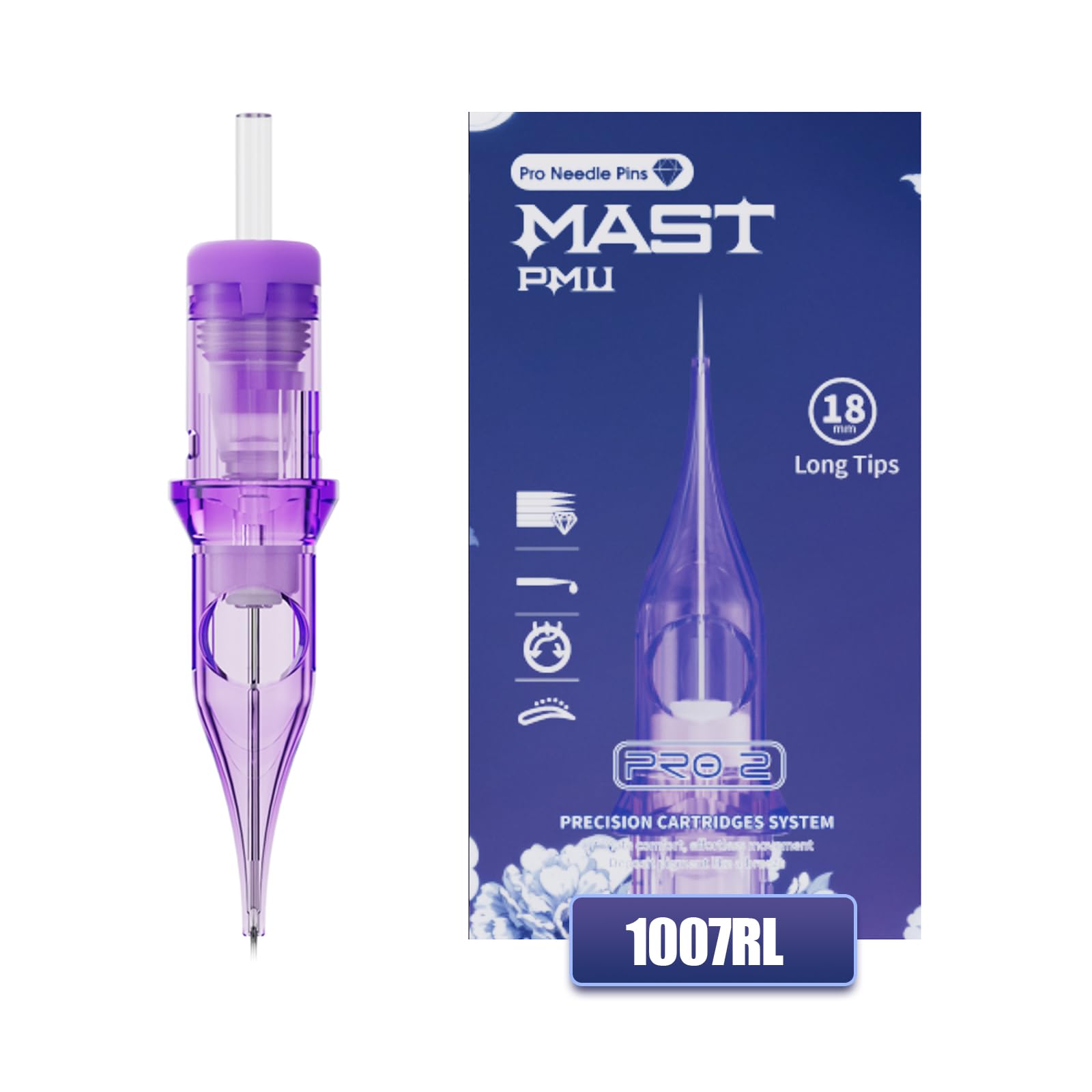 Mast PMU Tattoo Needles 1007RL – 18mm Long Tip, 0.3mm Round Liner for Precision