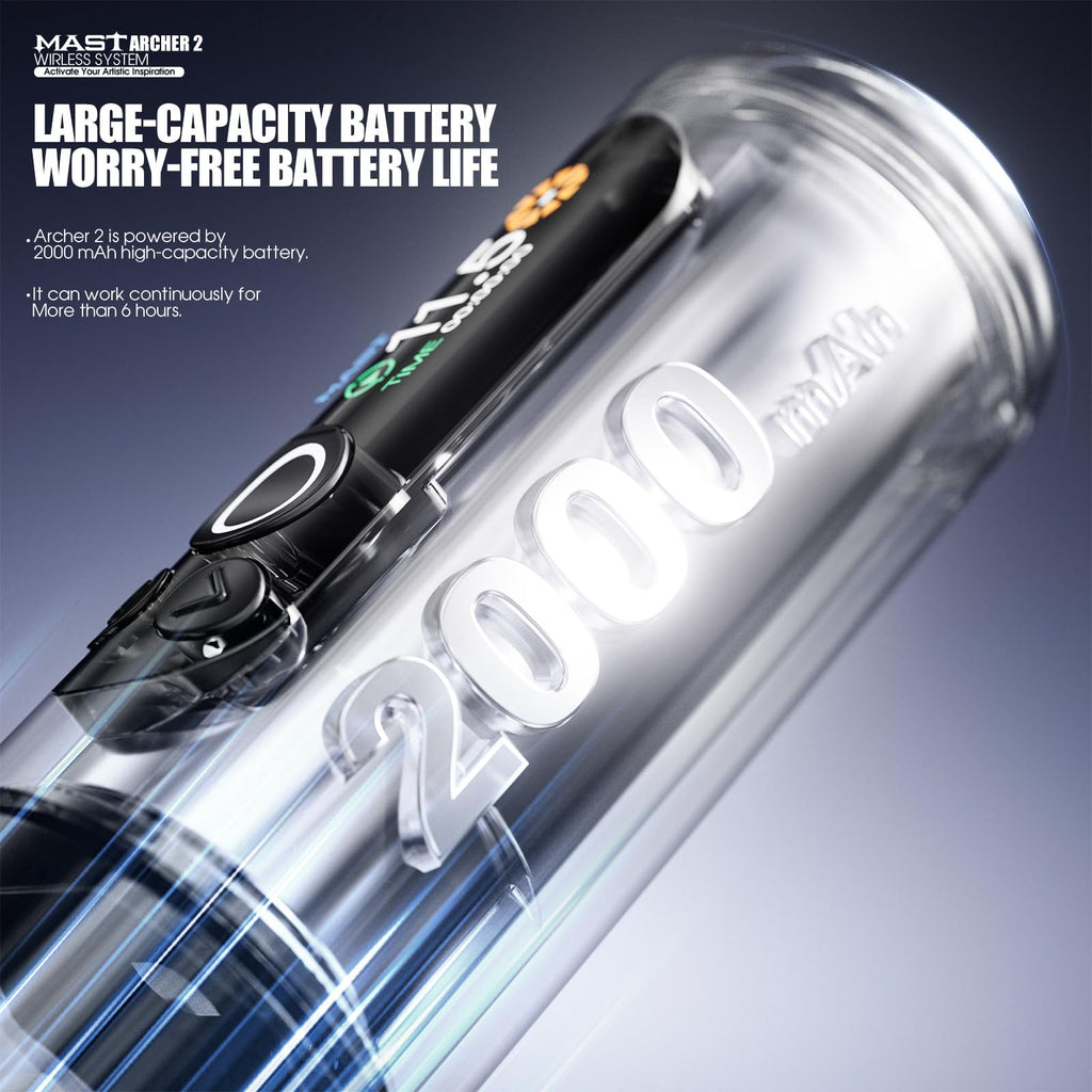 MAST TATTOO Archer2 Wireless Tattoo Kit – Brushless Pen, 12V 10000rpm, Type-C Charging, 20 Cartridges