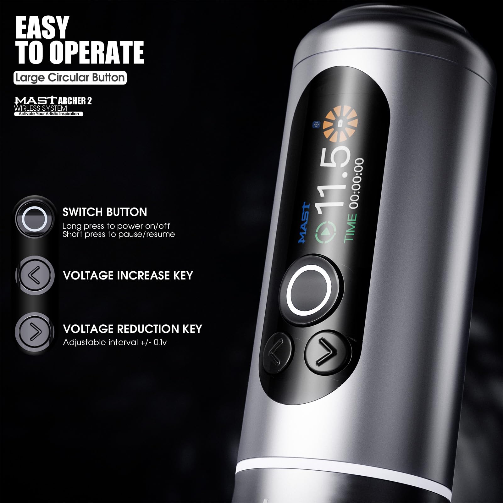 MAST TATTOO Archer2 Wireless Tattoo Kit – Brushless Pen, 12V 10000rpm, Type-C Charging, 20 Cartridges