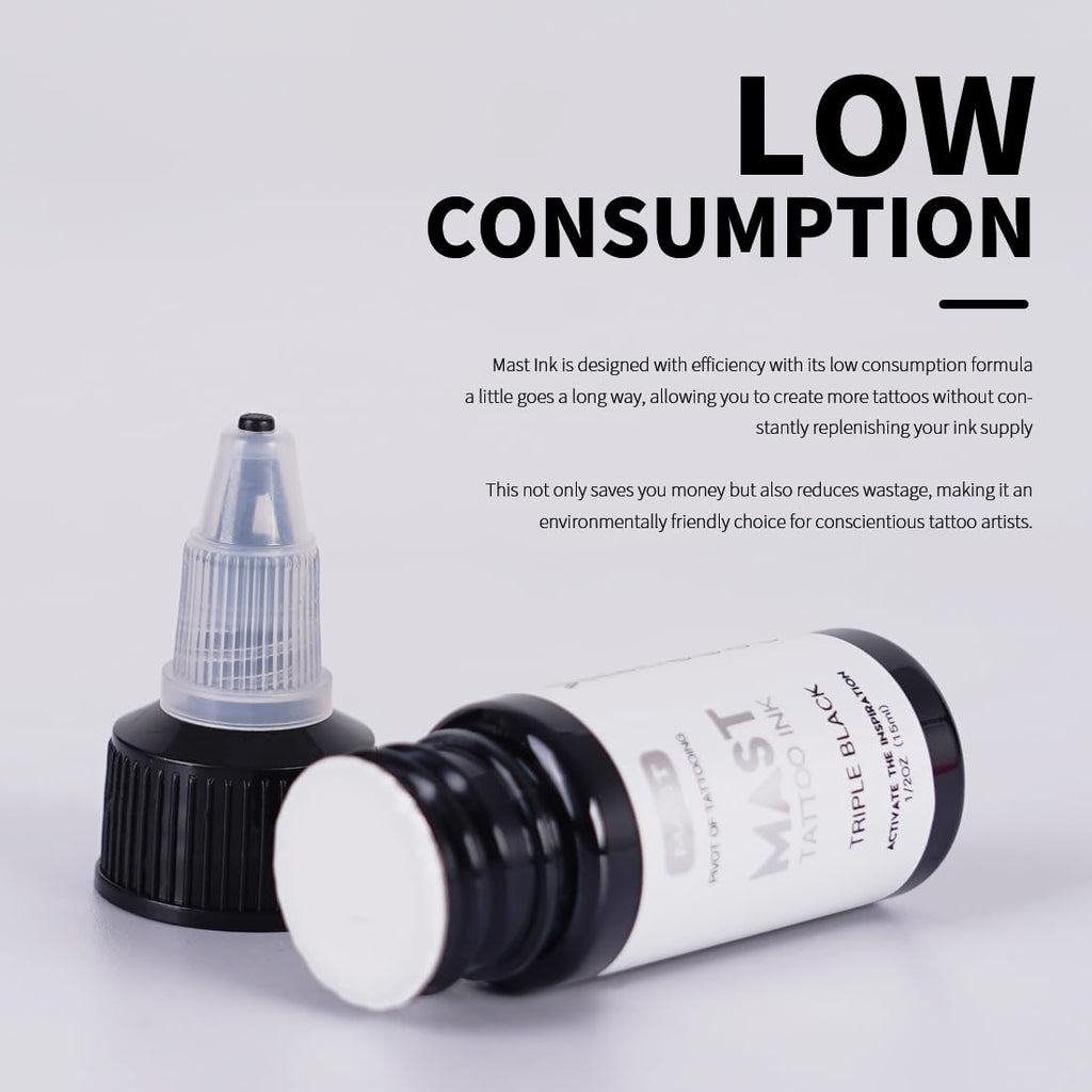 Mast Tattoo Ink Bottle 0.5oz - Triple Black Mas05 | Long-Lasting Color, Easy Flow, Vegan