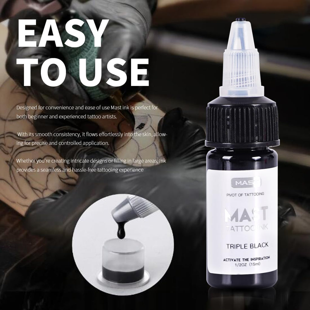 Mast Tattoo Ink Bottle 0.5oz - Triple Black Mas05 | Long-Lasting Color, Easy Flow, Vegan