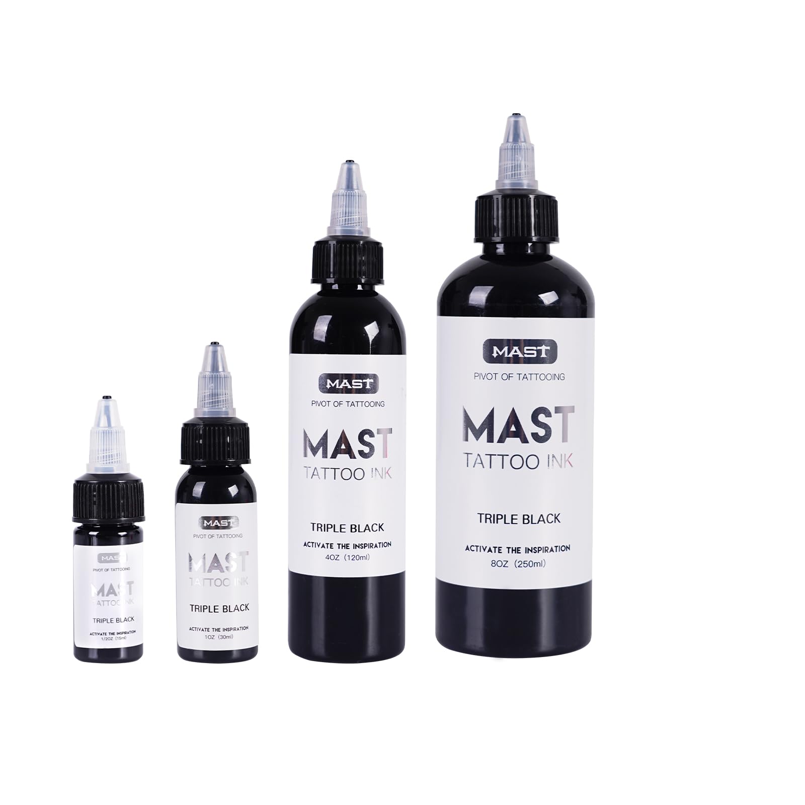 Mast Tattoo Ink Bottle 0.5oz - Triple Black Mas05 | Long-Lasting Color, Easy Flow, Vegan