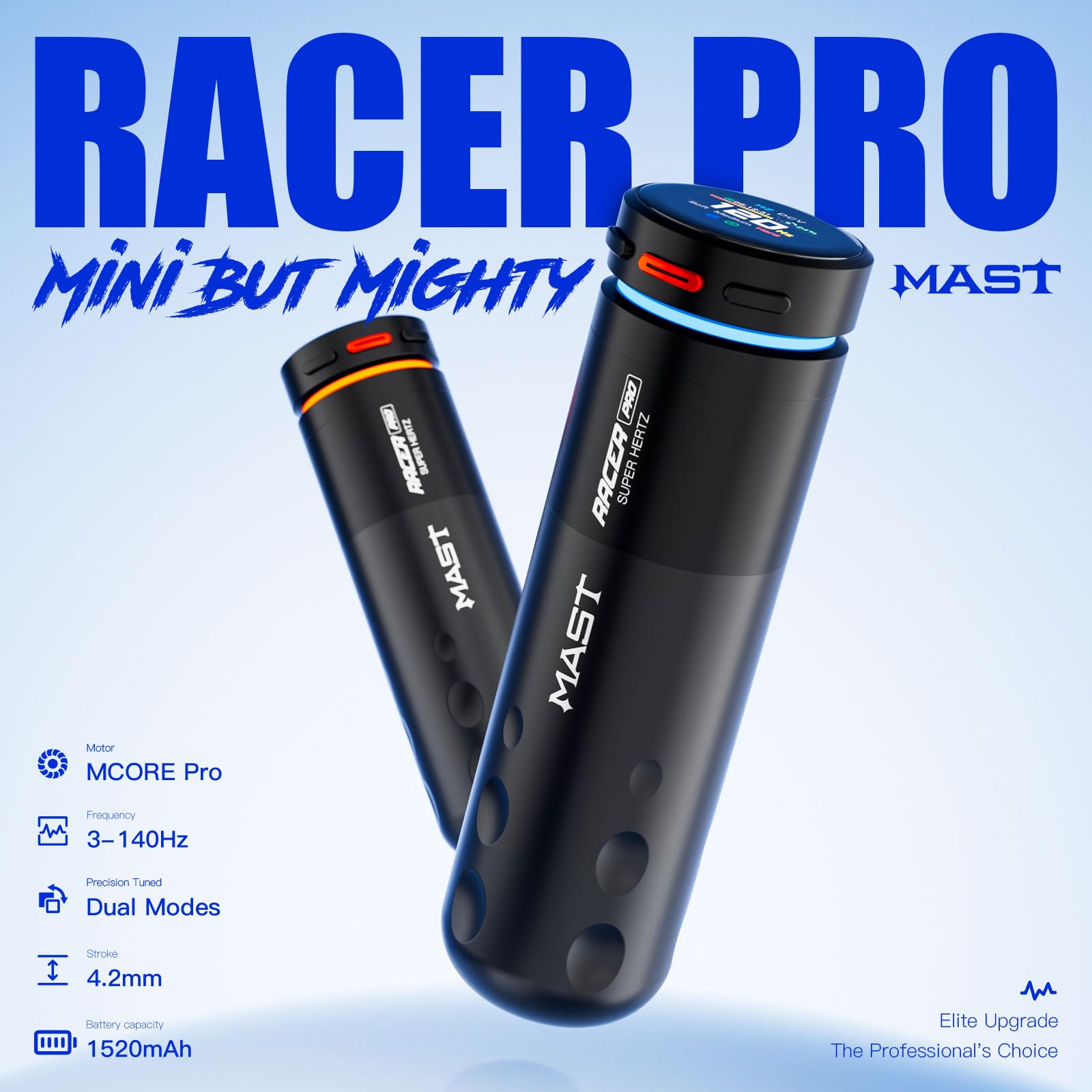 MAST TATTOO Racer Pro Wireless Tattoo Gun Kit – Precision Lining & Shading, 4.2mm Stroke, 3-140Hz
