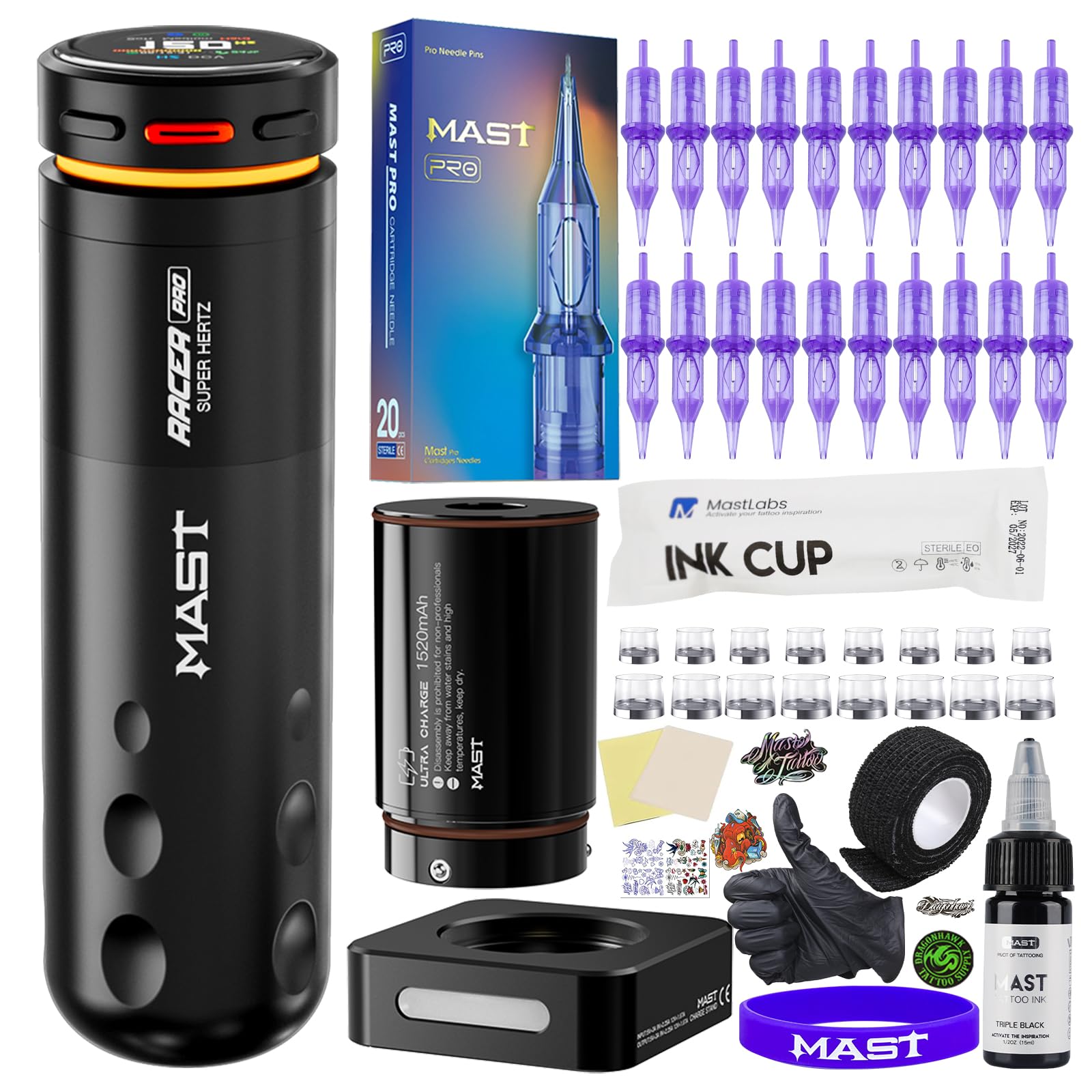 MAST TATTOO Racer Pro Wireless Tattoo Gun Kit – Precision Lining & Shading, 4.2mm Stroke, 3-140Hz