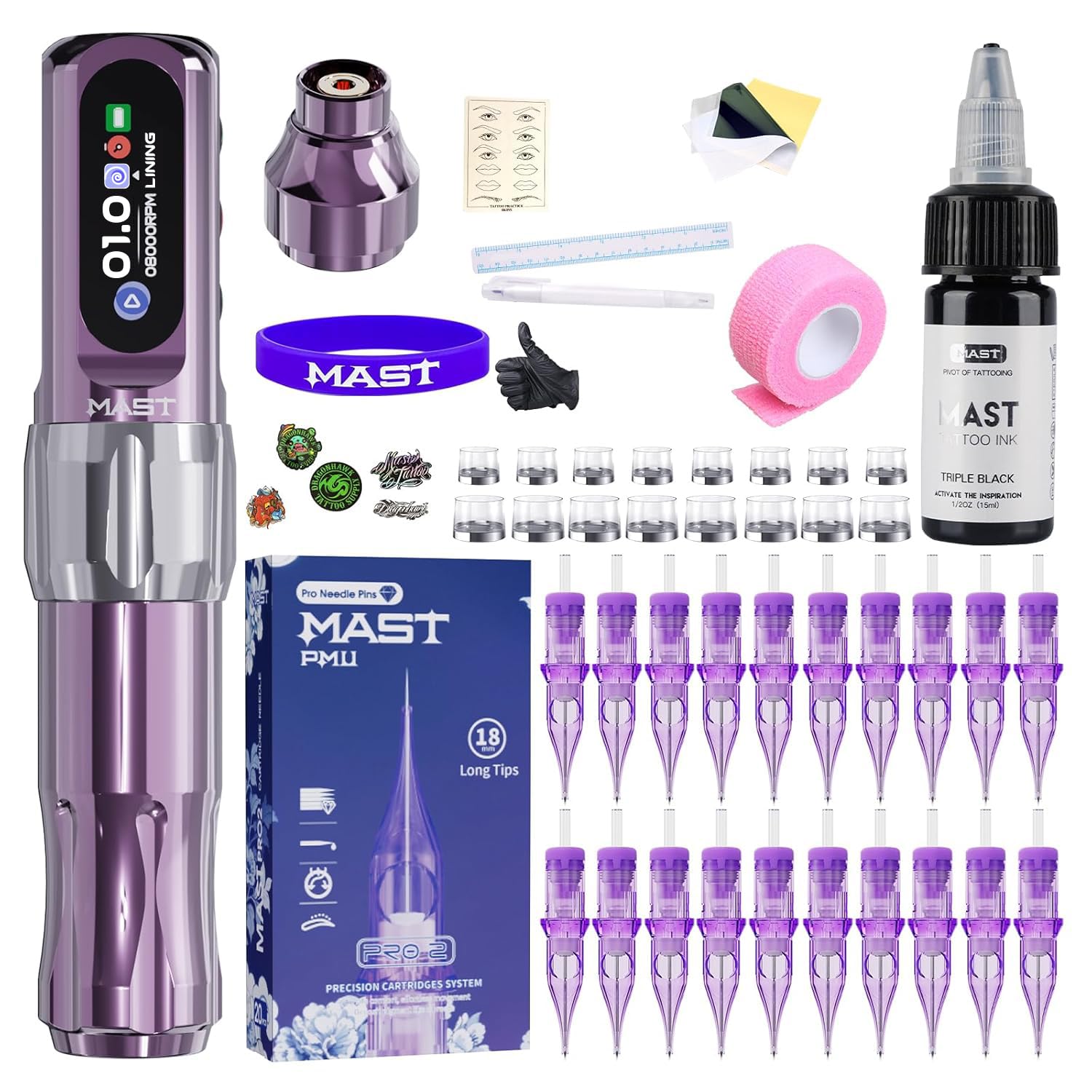 MAST TATTOO Tour2 Pro Cordless Tattoo Gun Kit – Lightweight, Silent Rotary Machine for Beginners