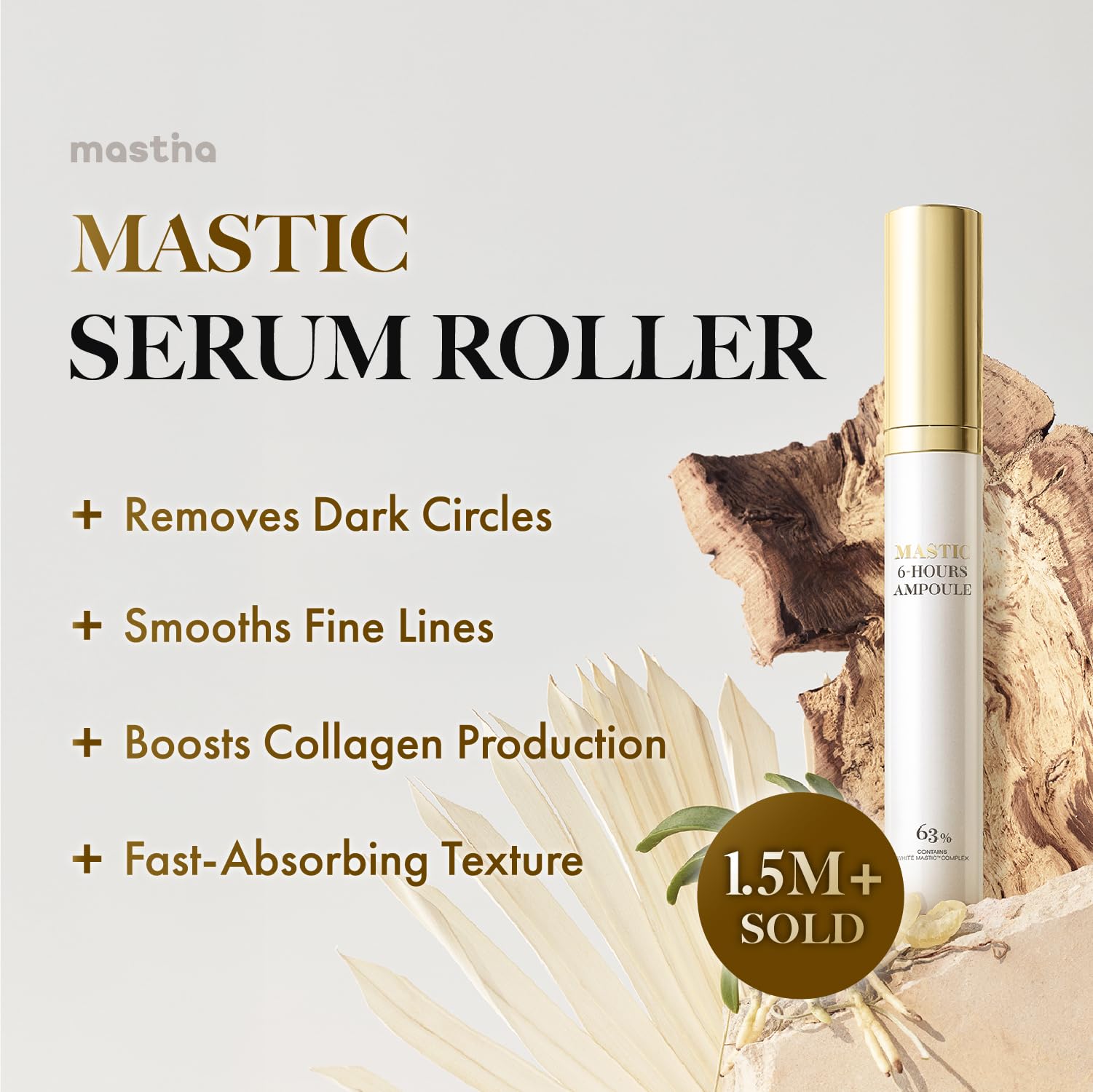 MASTINA Mastic Serum Roller – Dark Circle Remover & Eye Brightening Serum | White Mastic Complex 63% + Tranexamic Acid 2% + Niacinamide 5% (0.5 fl oz)