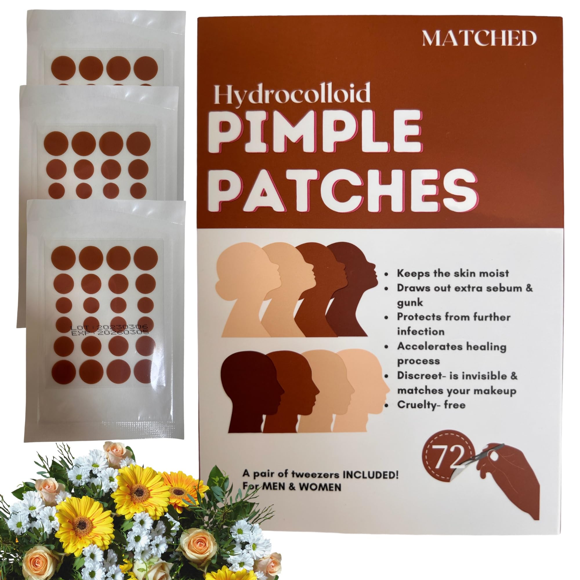 MATCHED Invisible Hydrocolloid Pimple Patches | 72 Count, 3 Sizes (MONTEGO)