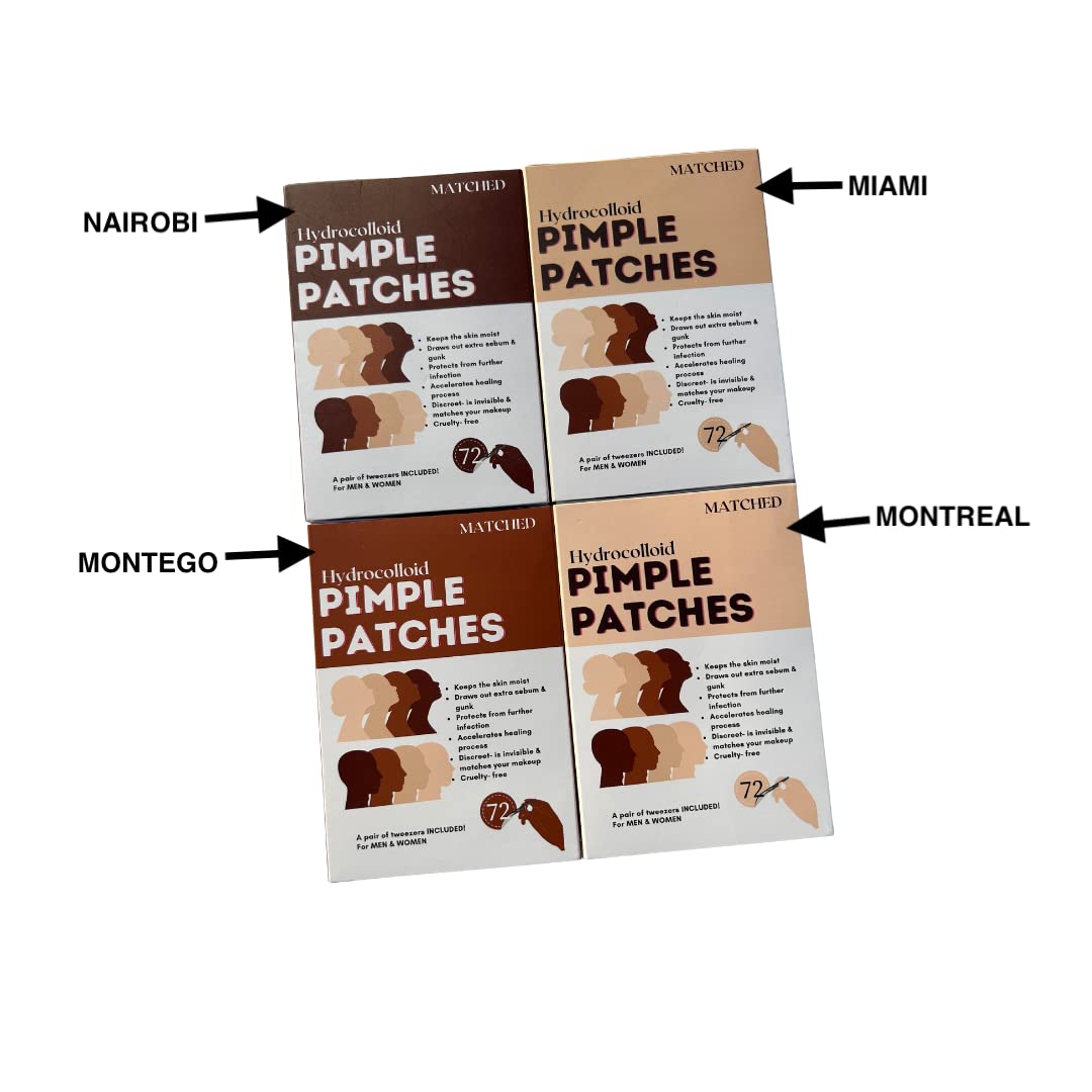 MATCHED Hydrocolloid Pimple Patches – Invisible, 3 Sizes, 72-Count – Skin-Tone Matching Acne Patches (Montreal)