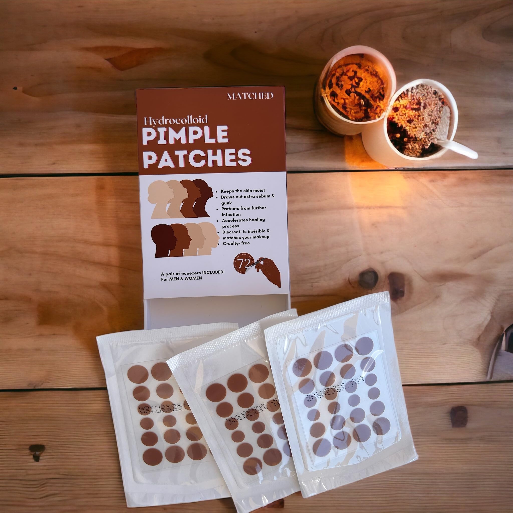 MATCHED Invisible Hydrocolloid Pimple Patches | 72 Count, 3 Sizes (MONTEGO)