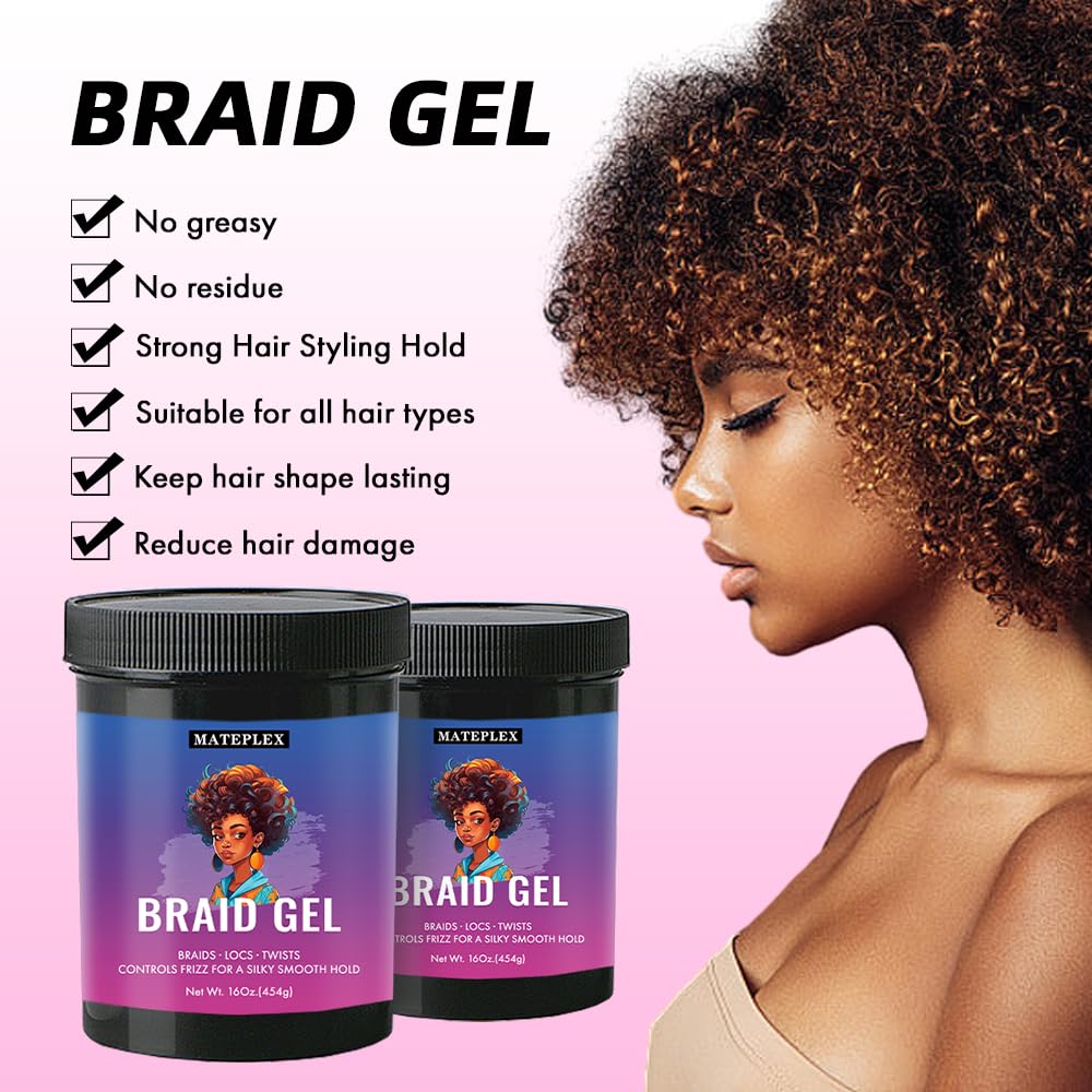 MATEPLEX 16 oz Braid Gel – Extreme Hold for Twist & Locs, Non-Greasy Edge Control