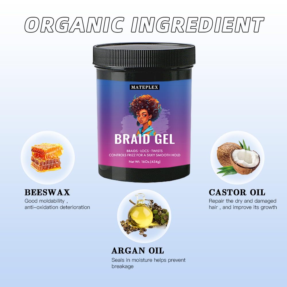 MATEPLEX 16 oz Braid Gel – Extreme Hold for Twist & Locs, Non-Greasy Edge Control