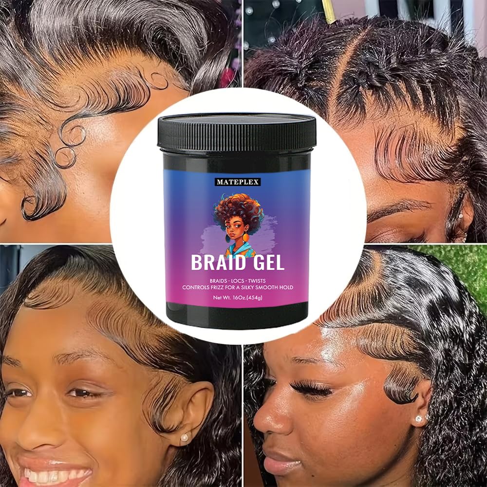 MATEPLEX 16 oz Braid Gel – Extreme Hold for Twist & Locs, Non-Greasy Edge Control