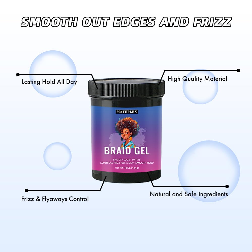 MATEPLEX 16 oz Braid Gel – Extreme Hold for Twist & Locs, Non-Greasy Edge Control