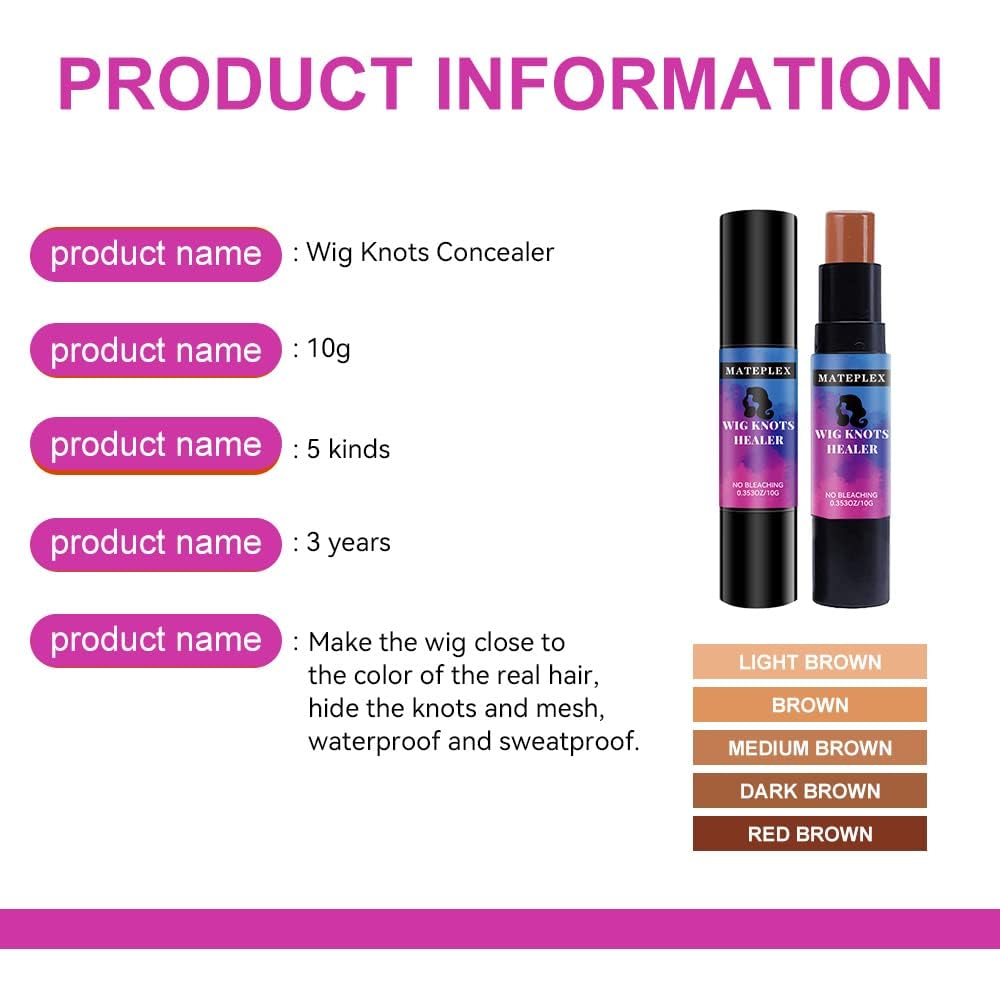 Mateplex Wig Knot Concealer & Dyeing Stick for Lace Wigs – 10g, Sweat-Proof, No Bleaching, Medium Brown