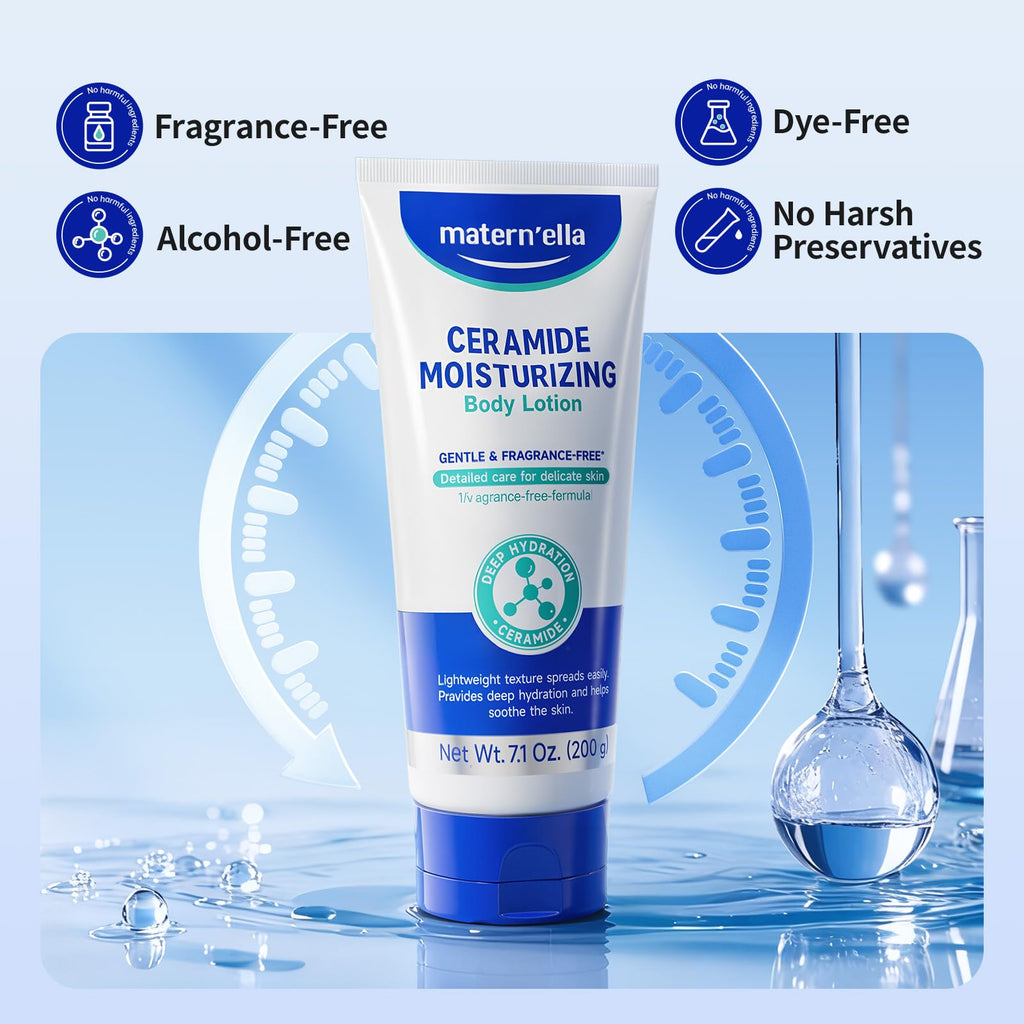 matern'ella Ceramide Body Lotion – 48H Hydration with Niacinamide & 4 Ceramides (NG, AP, NP, EOP) 7.1 oz