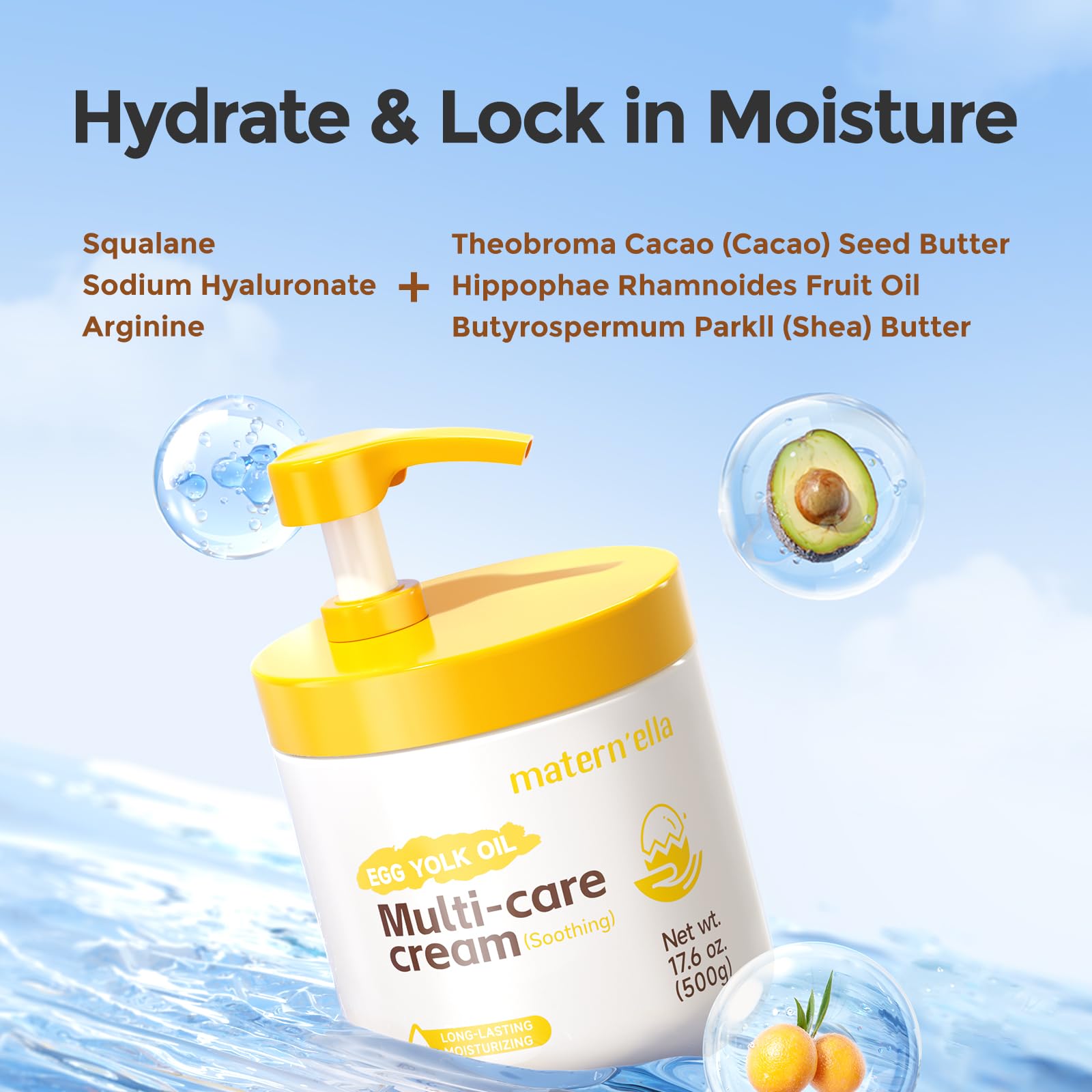 Matern'ella Body Moisturizer with Egg Yolk Oil – 48h Hydration, Squalane & Sodium Hyaluronate, Fragrance-Free, 35.2 oz