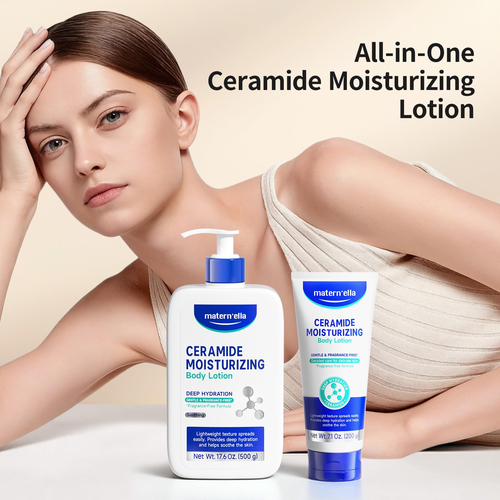 matern'ella Ceramide Body Lotion – 48H Hydration with Niacinamide & 4 Ceramides (NG, AP, NP, EOP) 7.1 oz