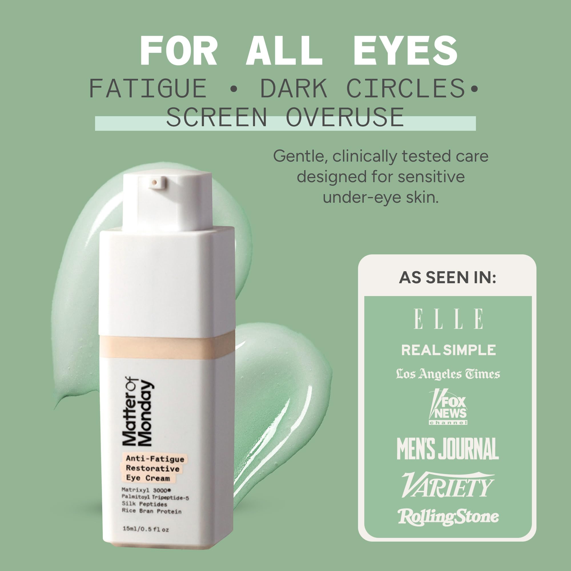 Matter of Monday Anti-Fatigue Eye Cream – Pro-Strength Peptide Eye Cream for Dark Circles & Puffiness (0.5 oz)