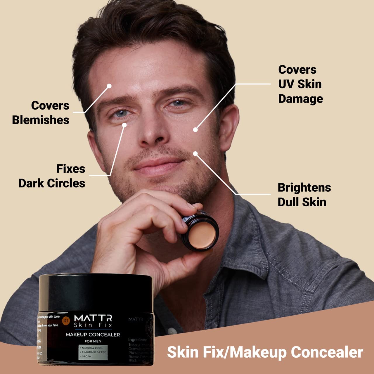 MATTR Skin Fix - Luxury Tinted Concealer for Men, 15g | Covers Blemishes, Razor Burns, Under-Eye Bags