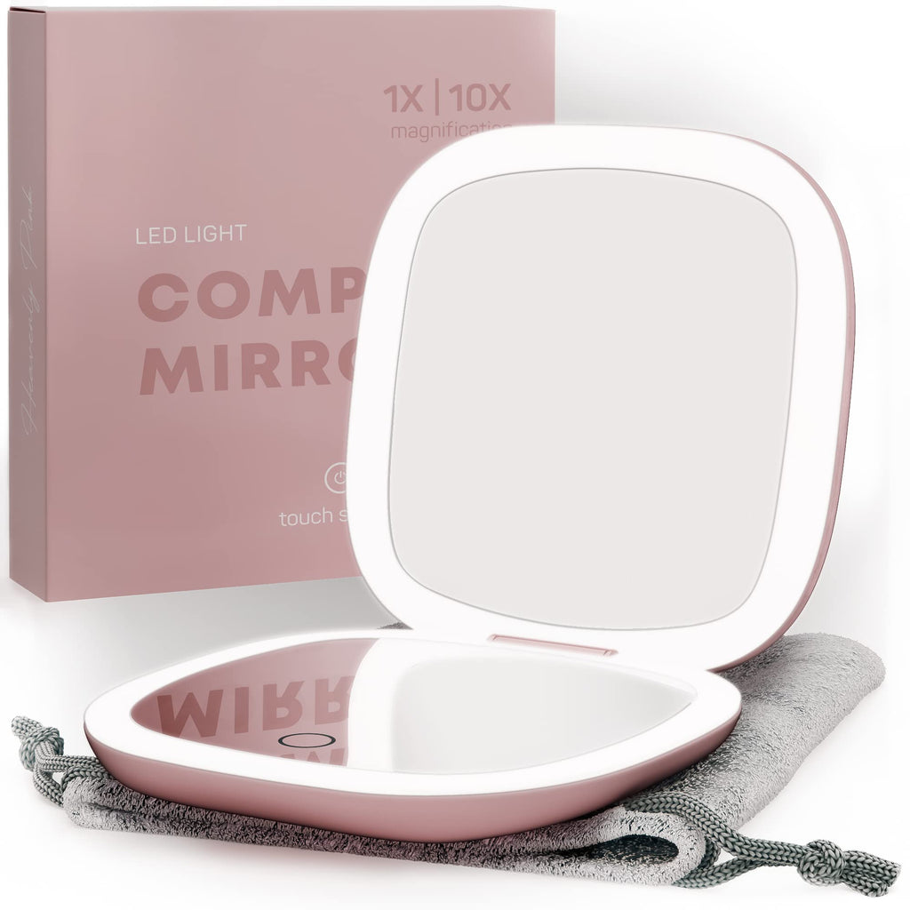 Mavoro LED Lighted Travel Mirror 1x/10x | USB-C Rechargeable | Heavenly Pink